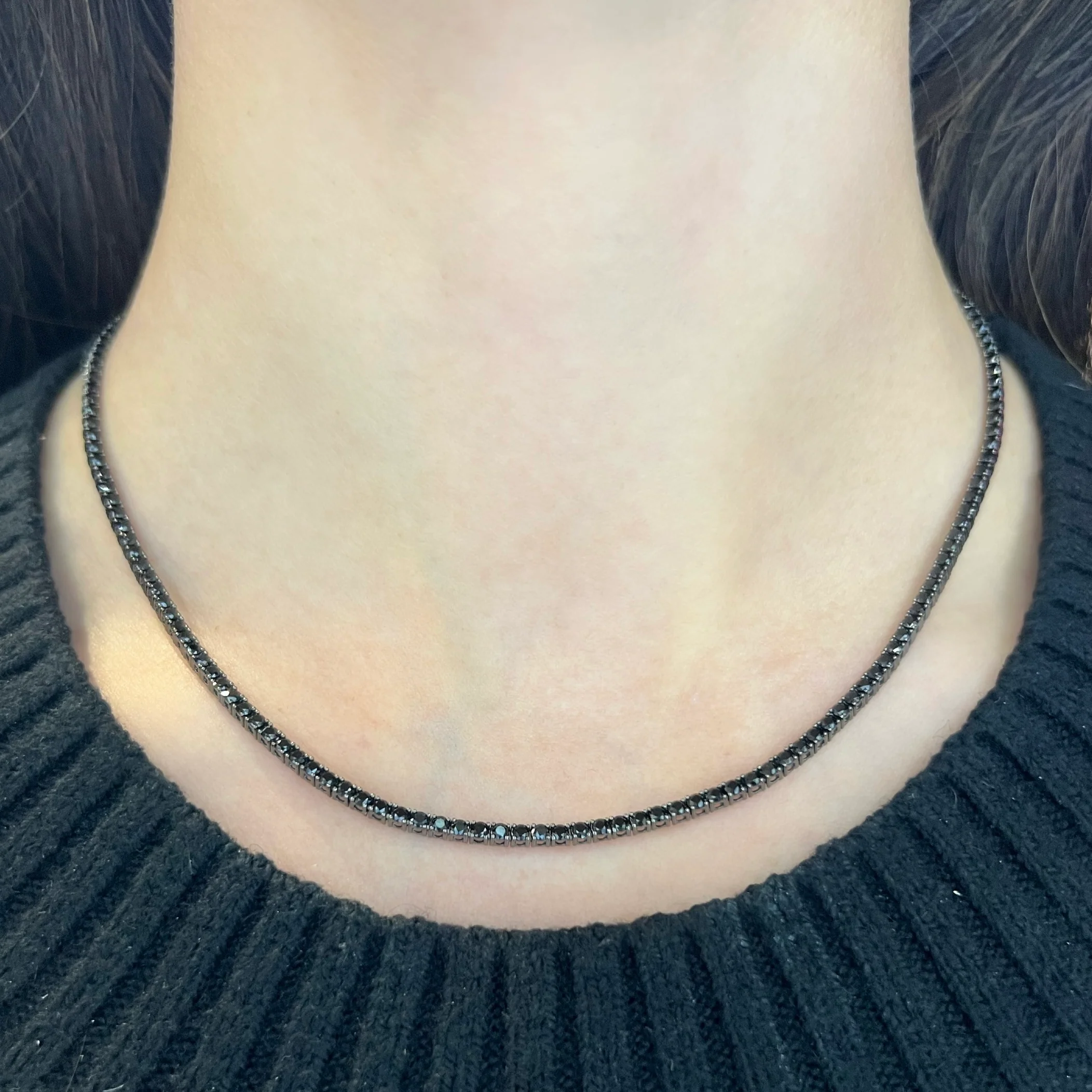 14K BLACK GOLD 5.28 CT BLACK DIAMOND TENNIS NECKLACE - Image 2