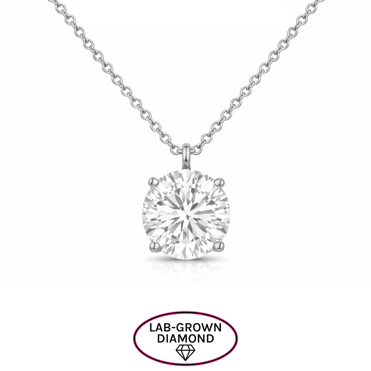 14K GOLD 3.00 CT LAB GROWN DIAMOND ROUND BRILLIANT NECKLACE