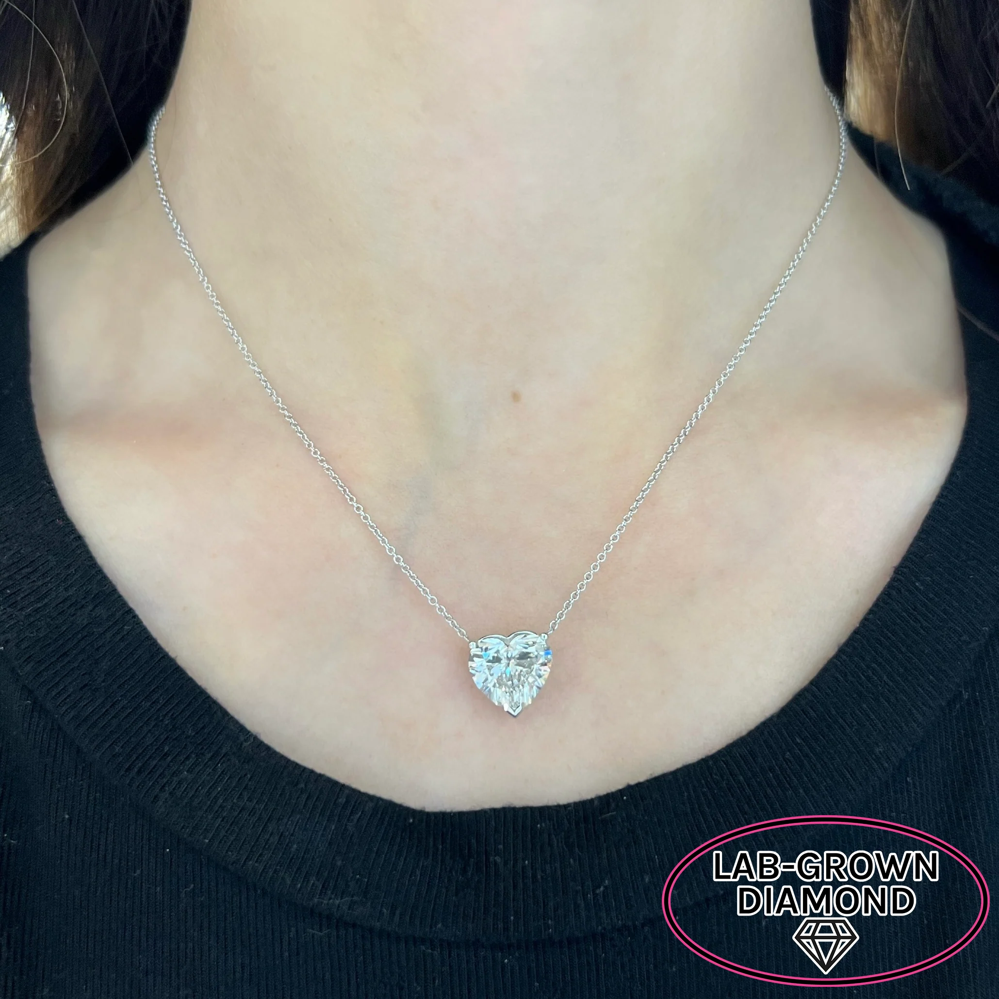 14K GOLD 4.00 CT LAB GROWN DIAMOND HEART NECKLACE - Image 2