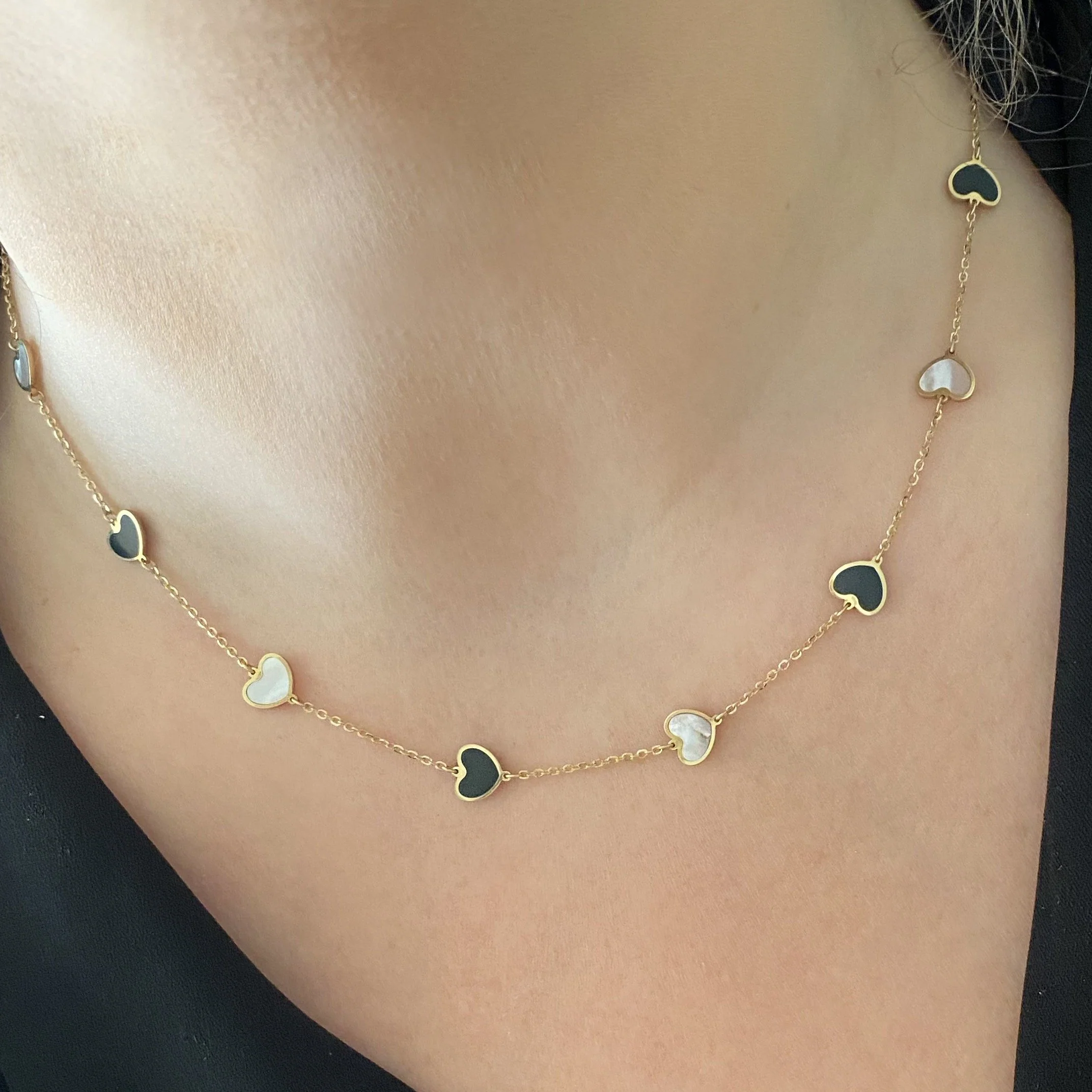 14K GOLD BLACK AND WHITE MEGAN HEART NECKLACE - Image 2