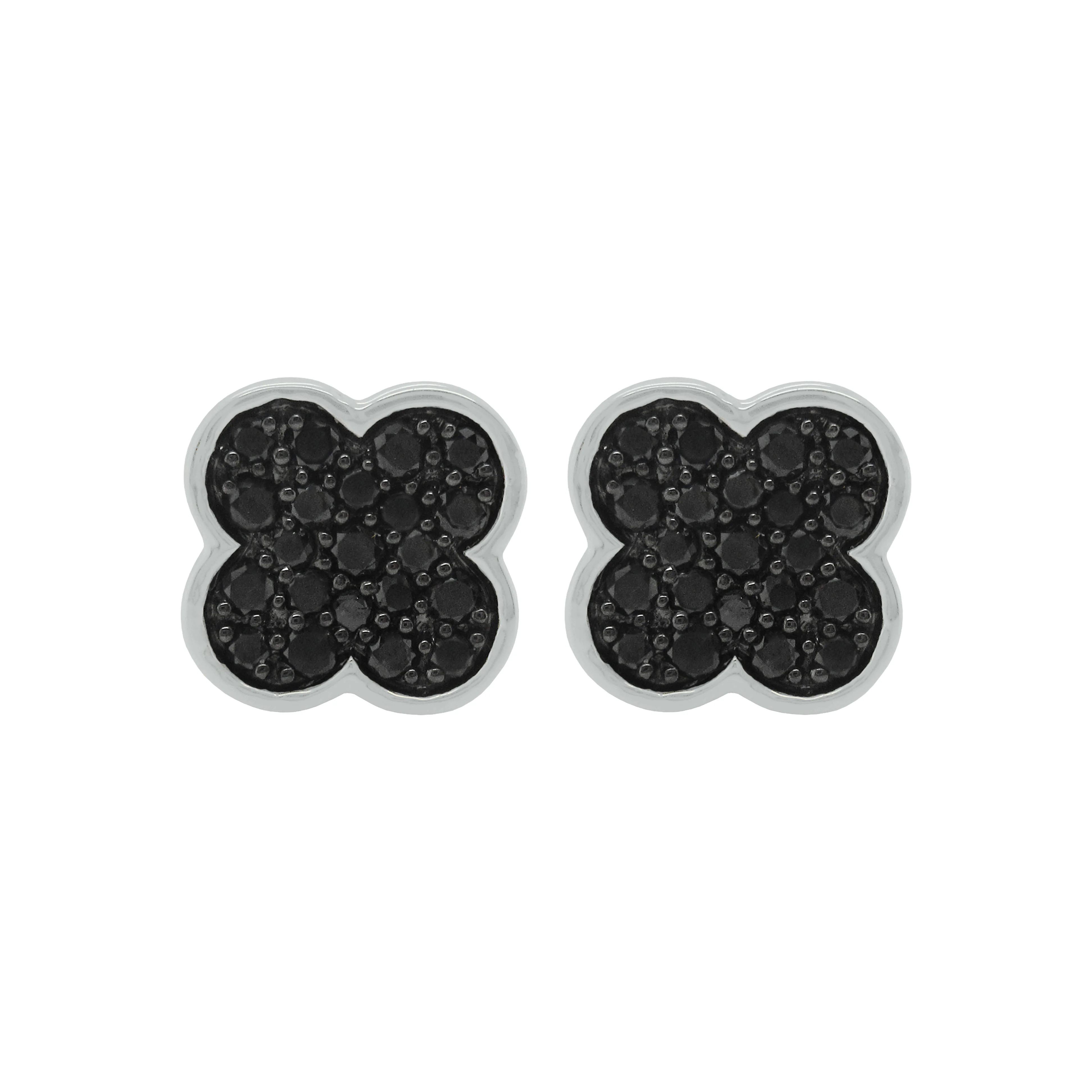 14K GOLD BLACK DIAMOND CLARISSA CLOVER STUDS - Image 3