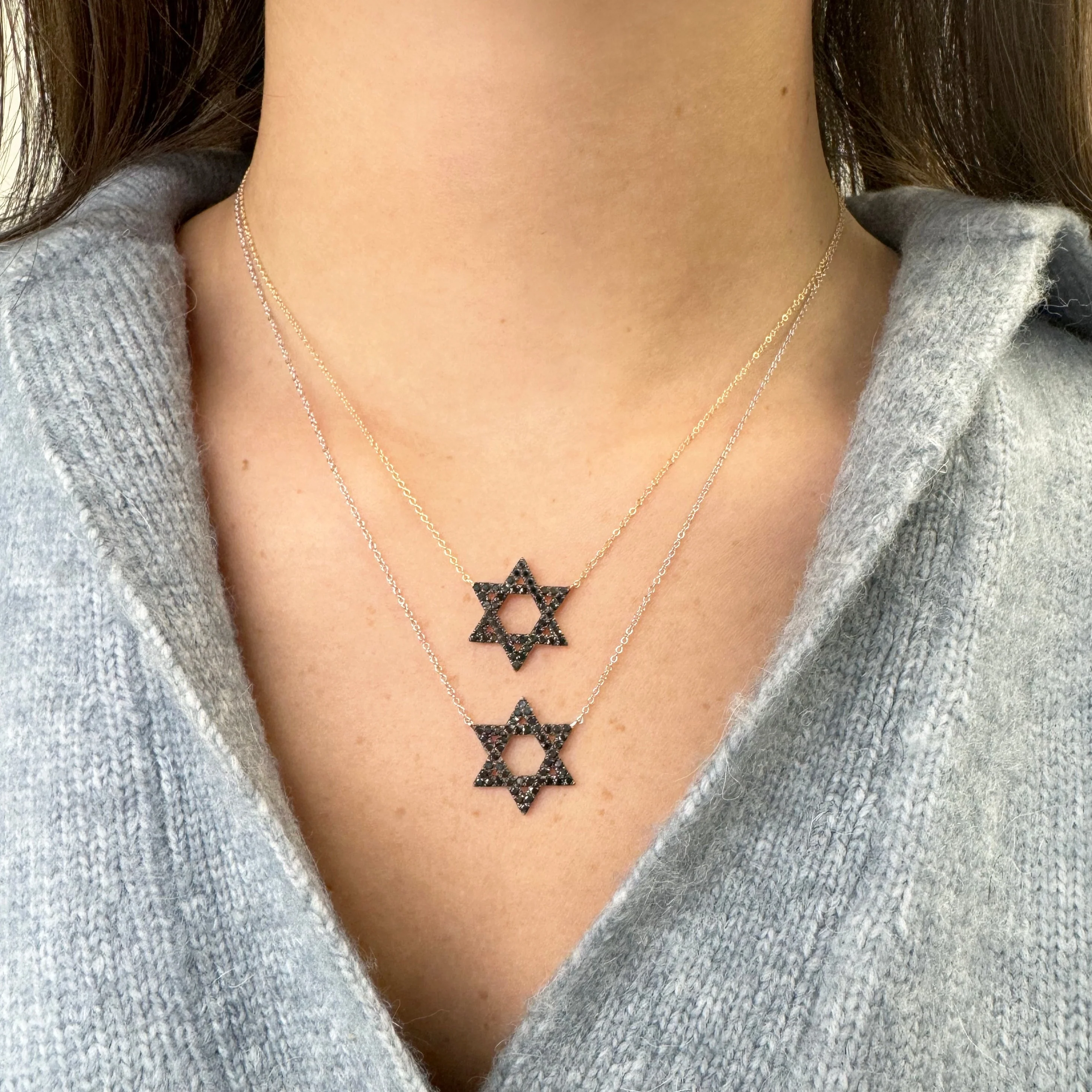 14K GOLD BLACK DIAMOND MAGEN DAVID NECKLACE - Image 3