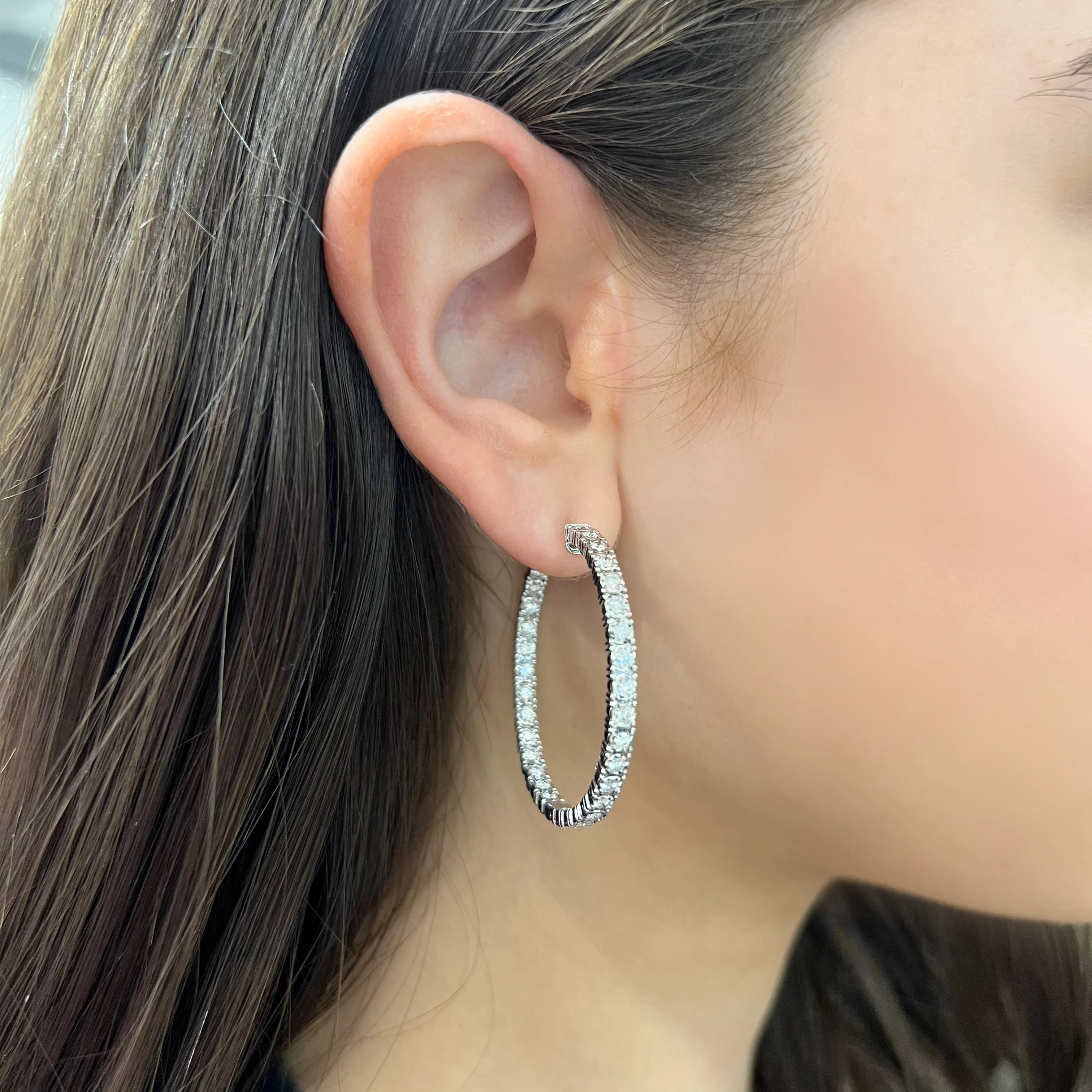 14K GOLD DIAMOND 1.5" JEN HOOPS - Image 2