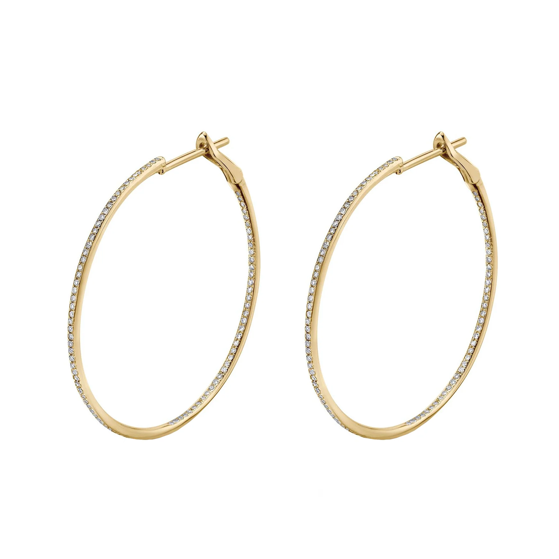 14k GOLD DIAMOND 1" SKINNY HOOP - Image 3