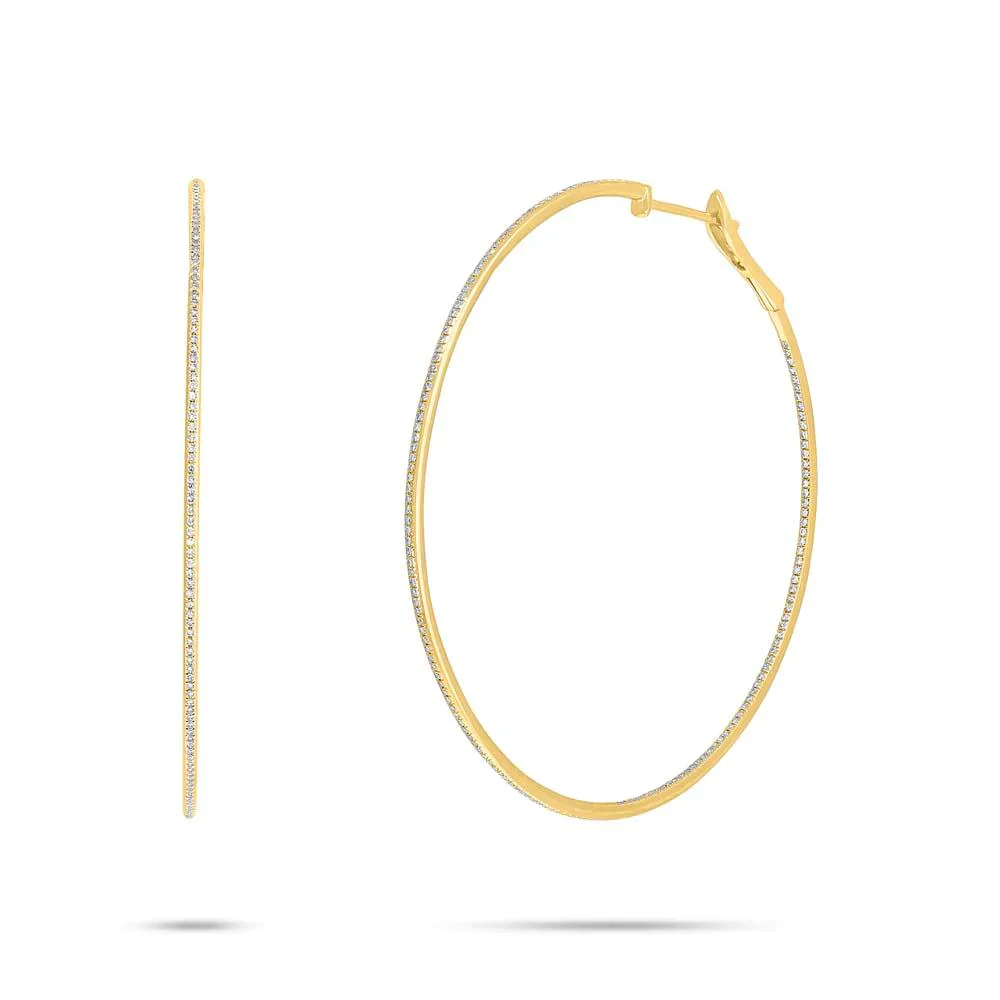 14K GOLD DIAMOND 2.50" SKINNY HOOPS - Image 2