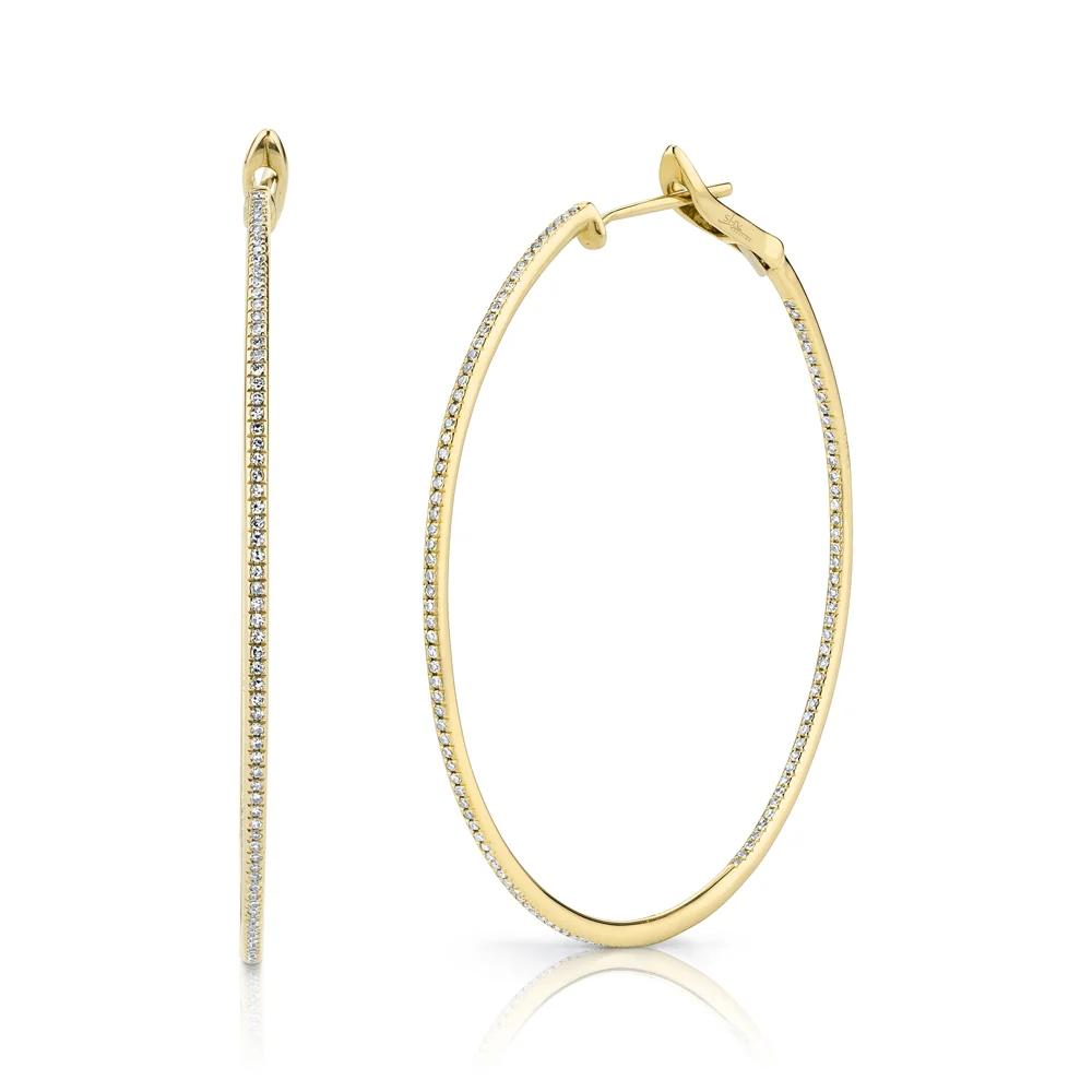 14K GOLD DIAMOND 2" SKINNY HOOPS
