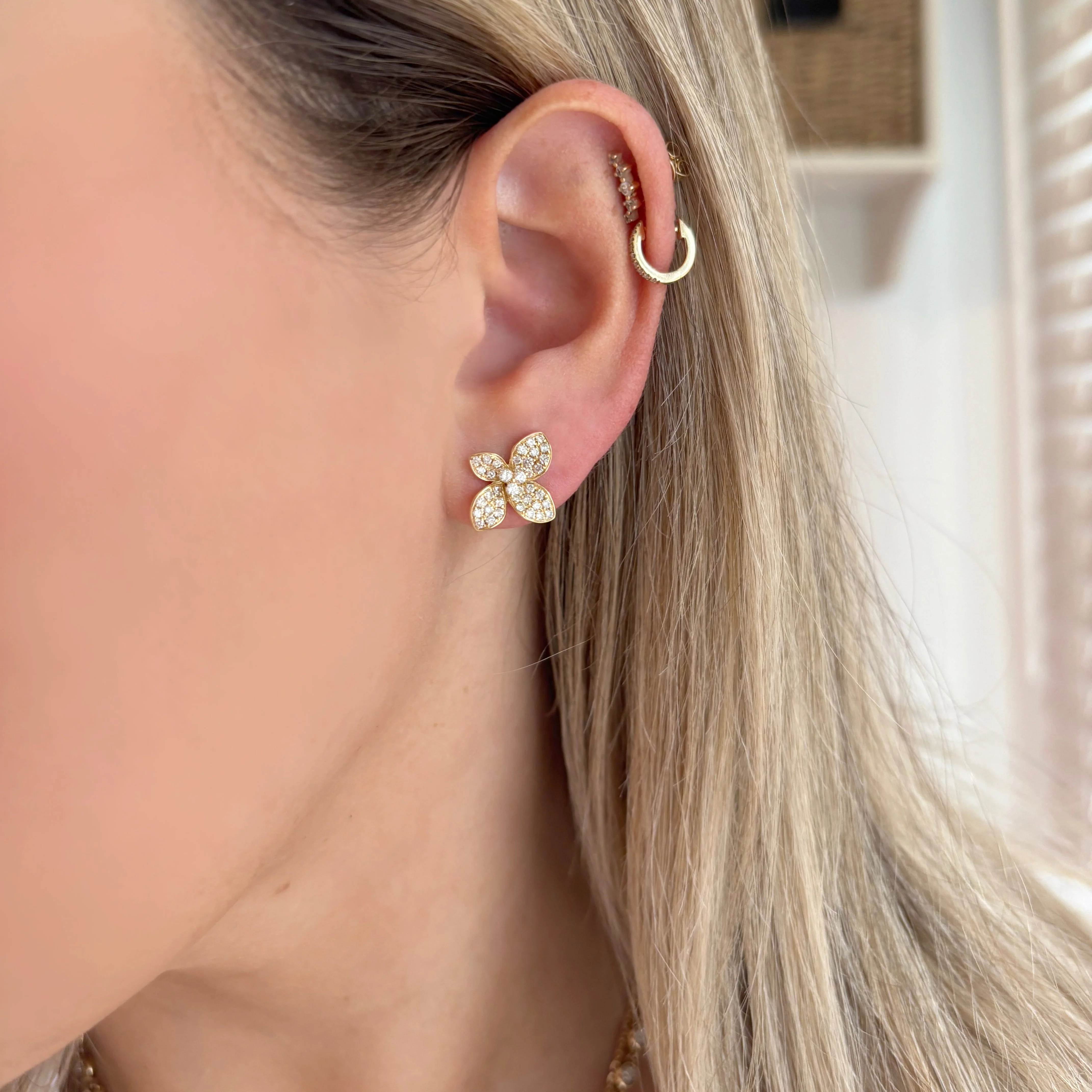 14K GOLD DIAMOND AMELIA FLOWER STUDS - Image 2
