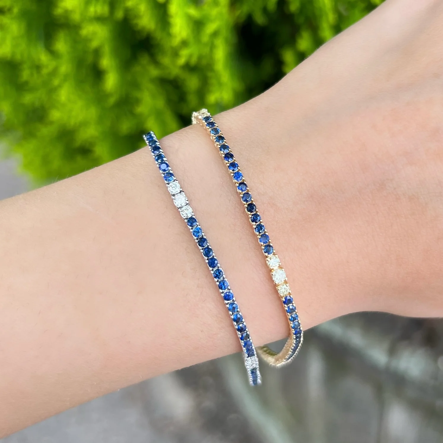 14K GOLD DIAMOND AND BLUE SAPPHIRE MELANIE TENNIS BRACELET - Image 6