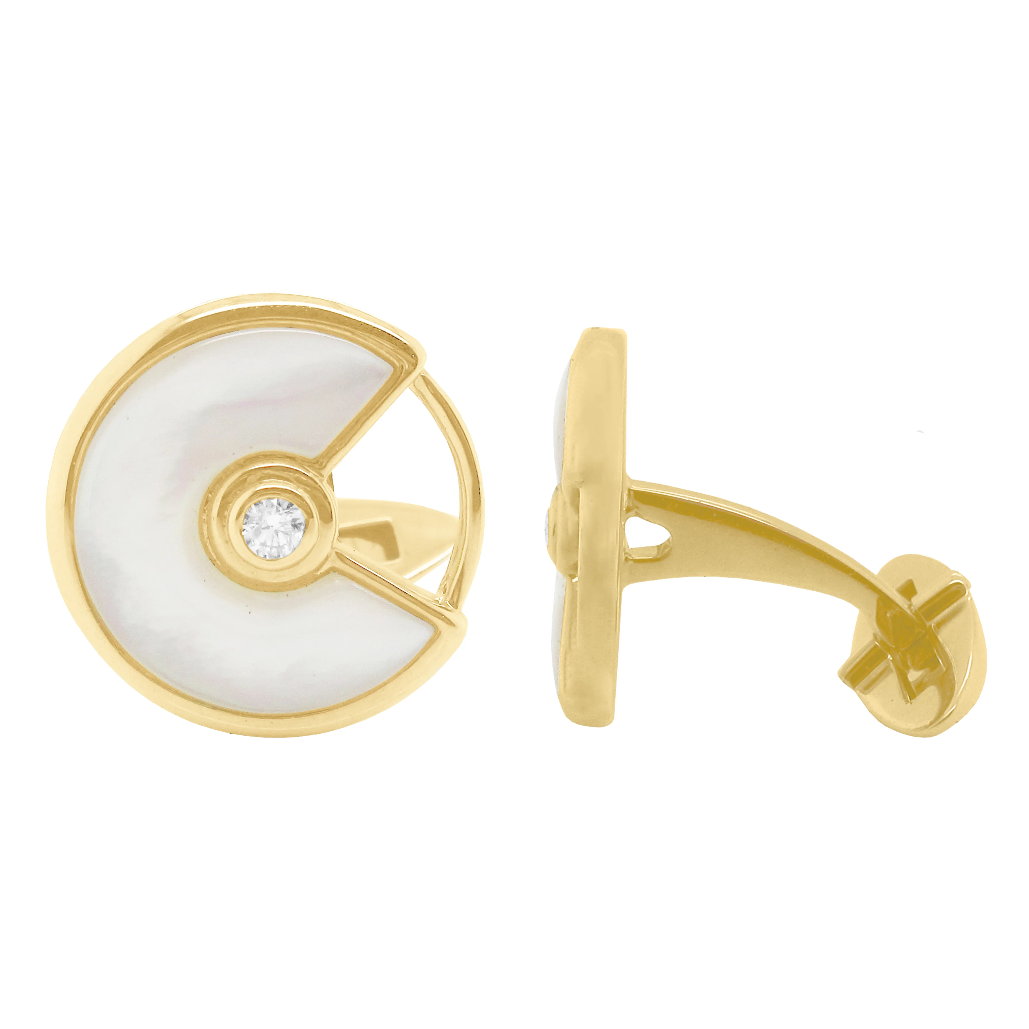 14K GOLD DIAMOND AND MOTHER OF PEARL BENNY CUFFLINKS - Image 3