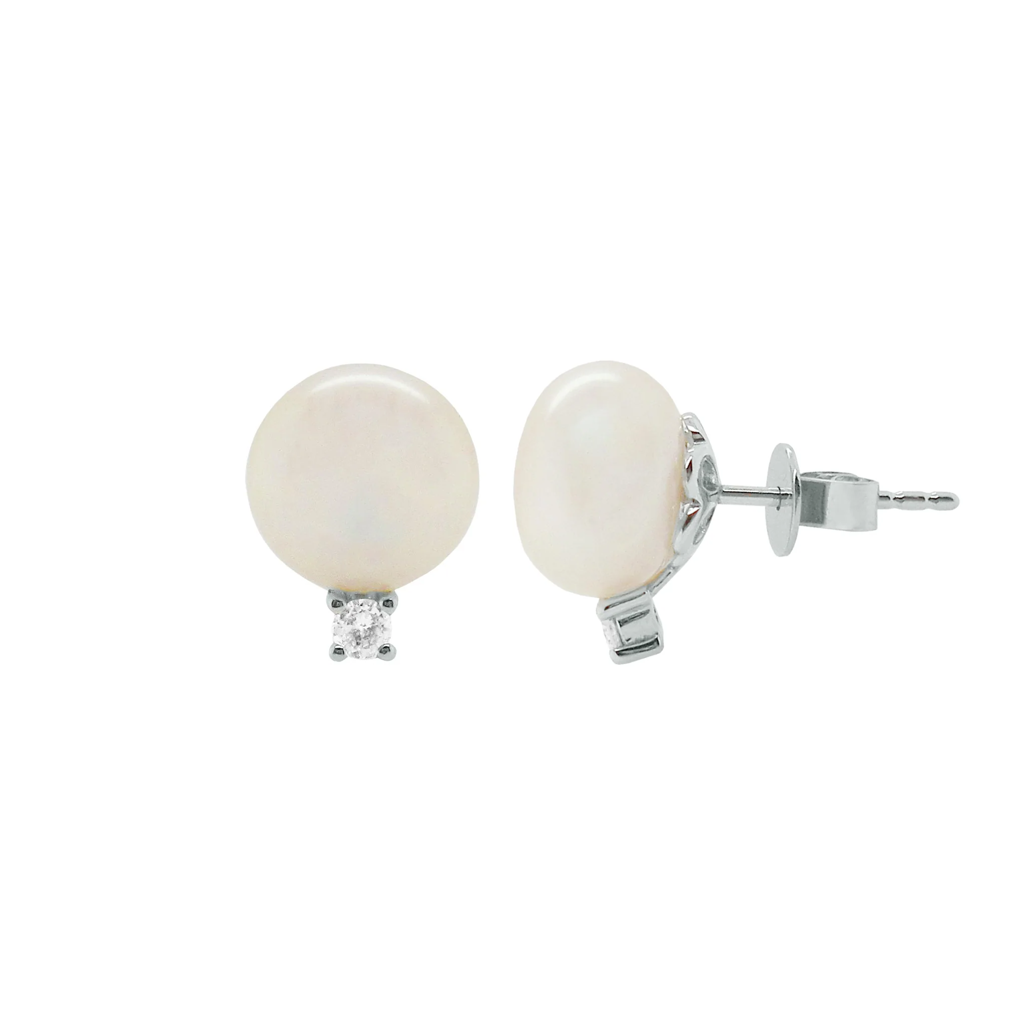 14K GOLD DIAMOND AND PEARL MEENA STUDS