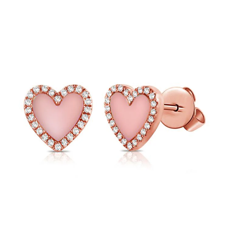 14K GOLD DIAMOND AND PINK OPAL HAILEY HEART STUDS - Image 3