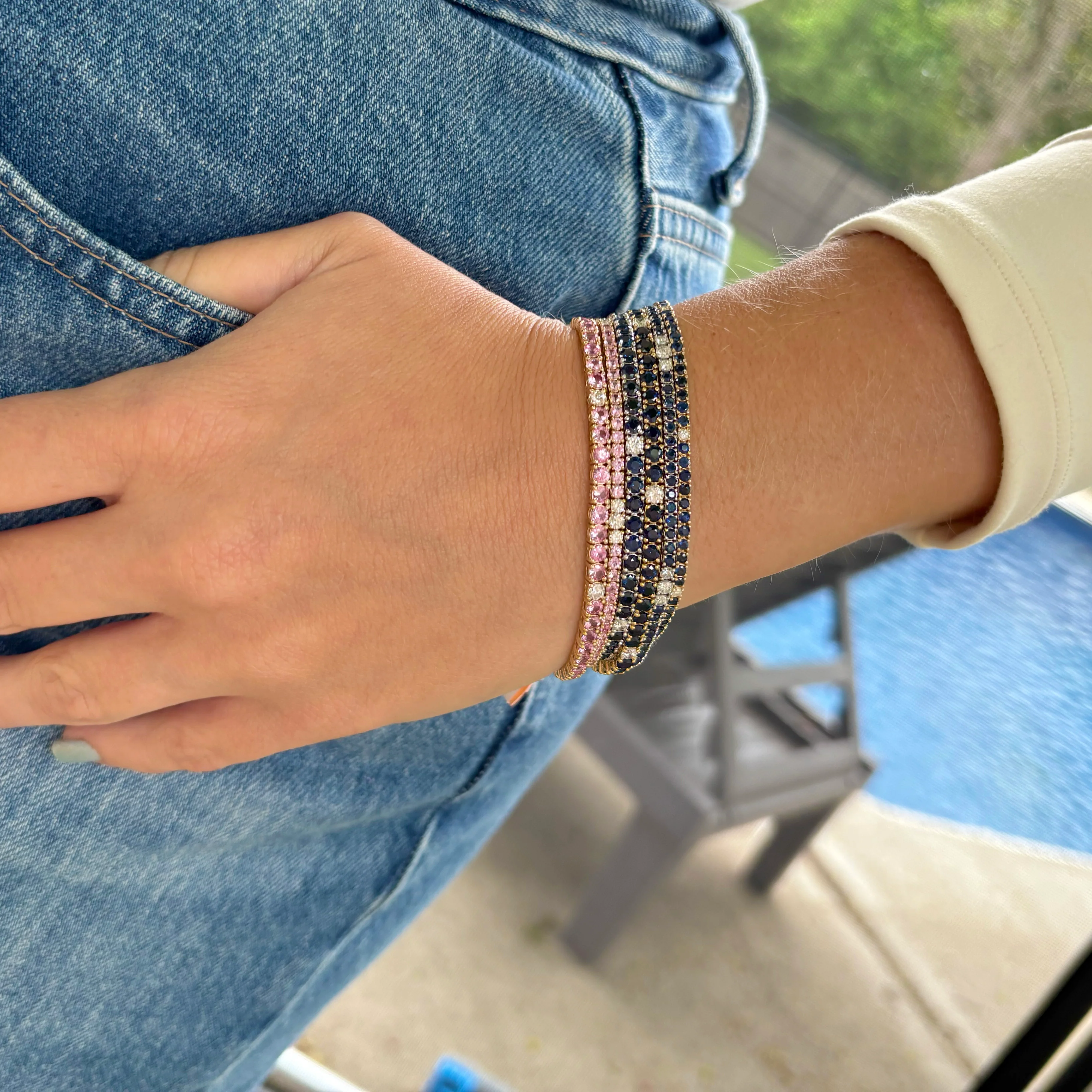 14K GOLD DIAMOND AND SAPPHIRE MEDIUM HILARY TENNIS BRACELET - Image 9