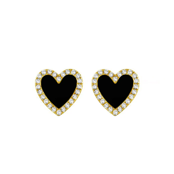 14K GOLD DIAMOND BLACK AGATE HAILEY HEART STUDS
