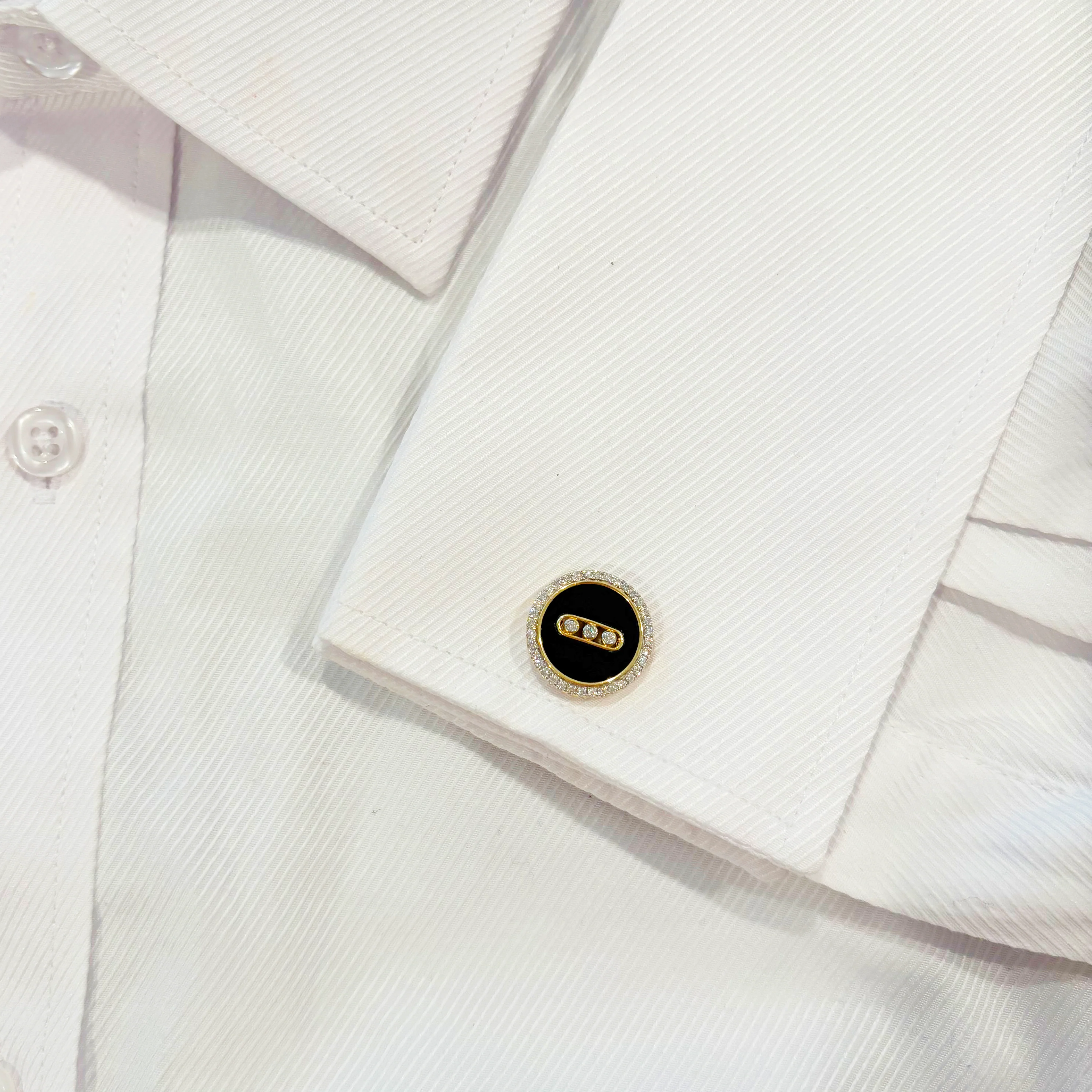 14K GOLD DIAMOND BLACK AGATE SAM CUFFLINKS - Image 2