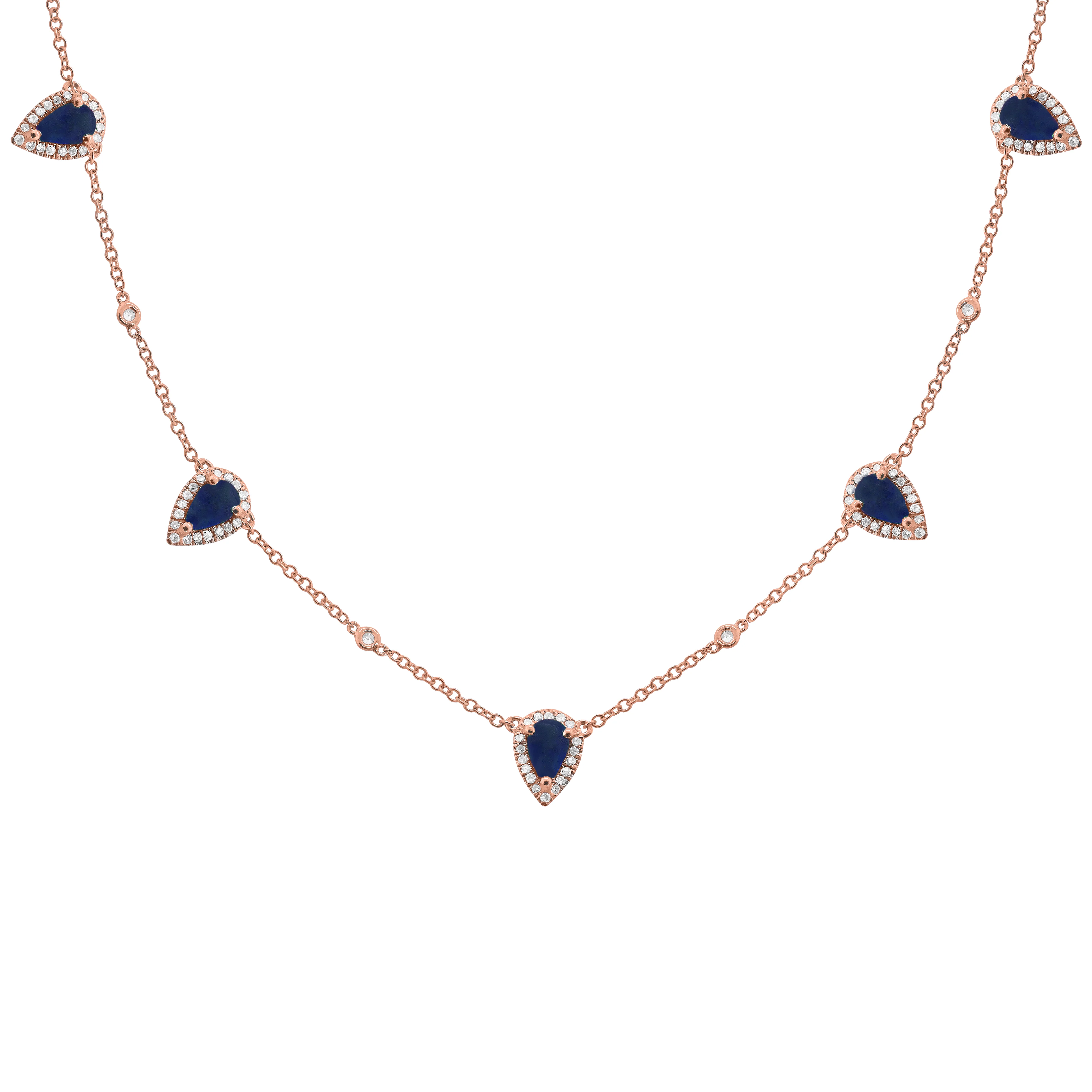 14K GOLD DIAMOND BLUE SAPPHIRE CLEO TEARDROP NECKLACE - Image 3