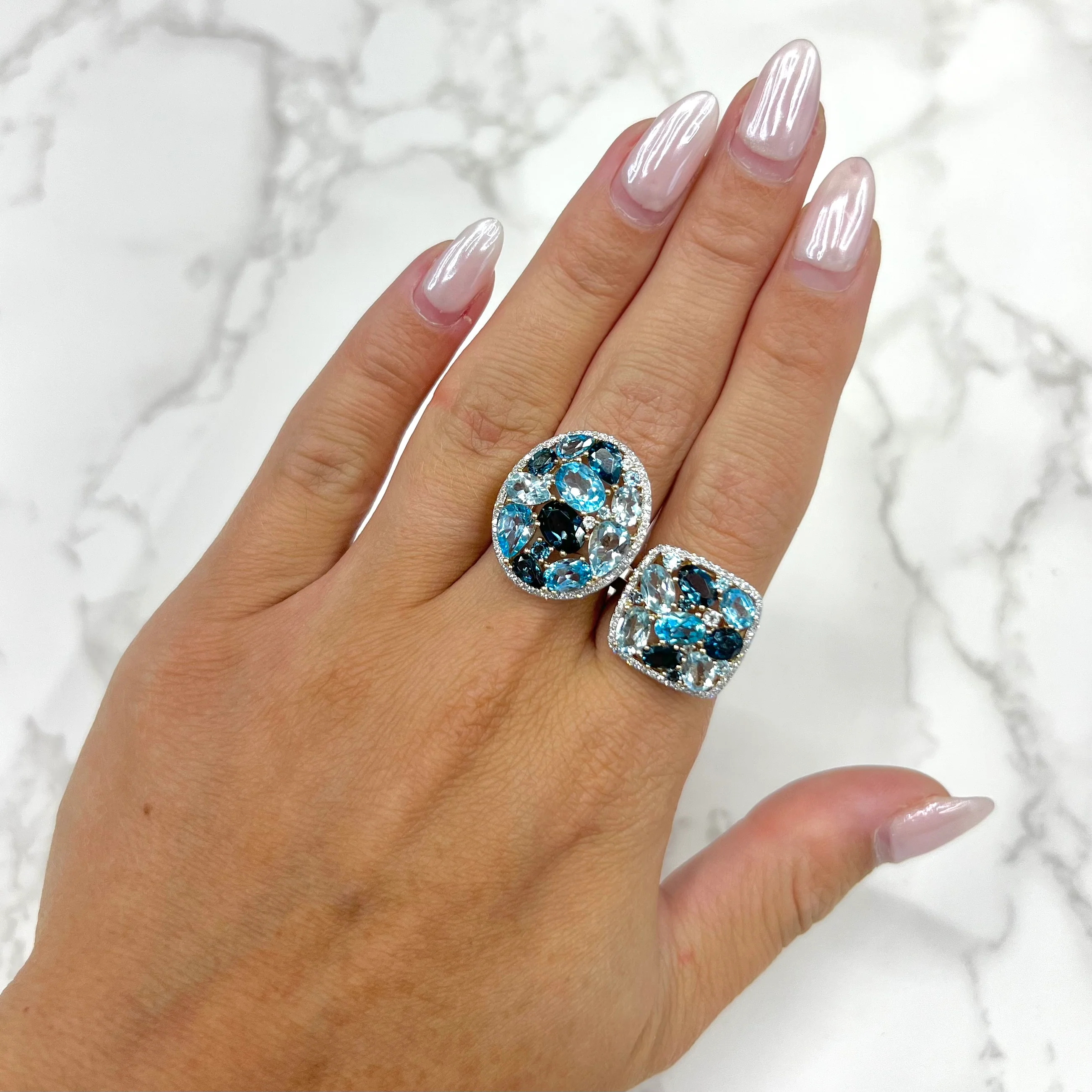 14K GOLD DIAMOND BLUE TOPAZ SARA OVAL RING - Image 2