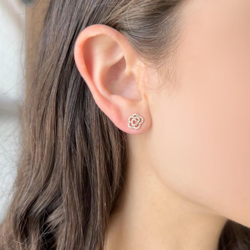 14K GOLD DIAMOND SMALL CAMELLIA FLOWER STUDS - Image 2