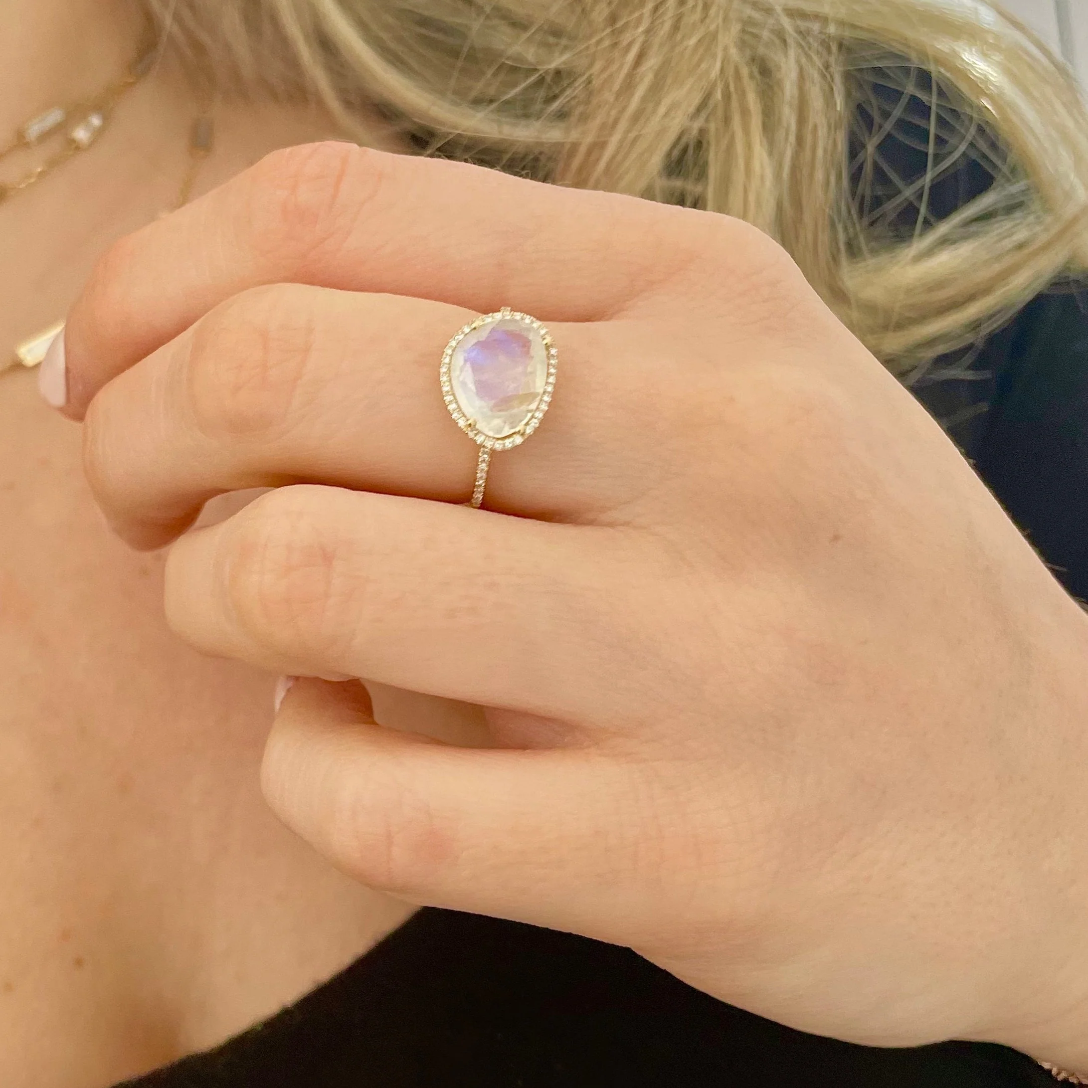 14K GOLD DIAMOND CARA MOONSTONE RING - Image 2
