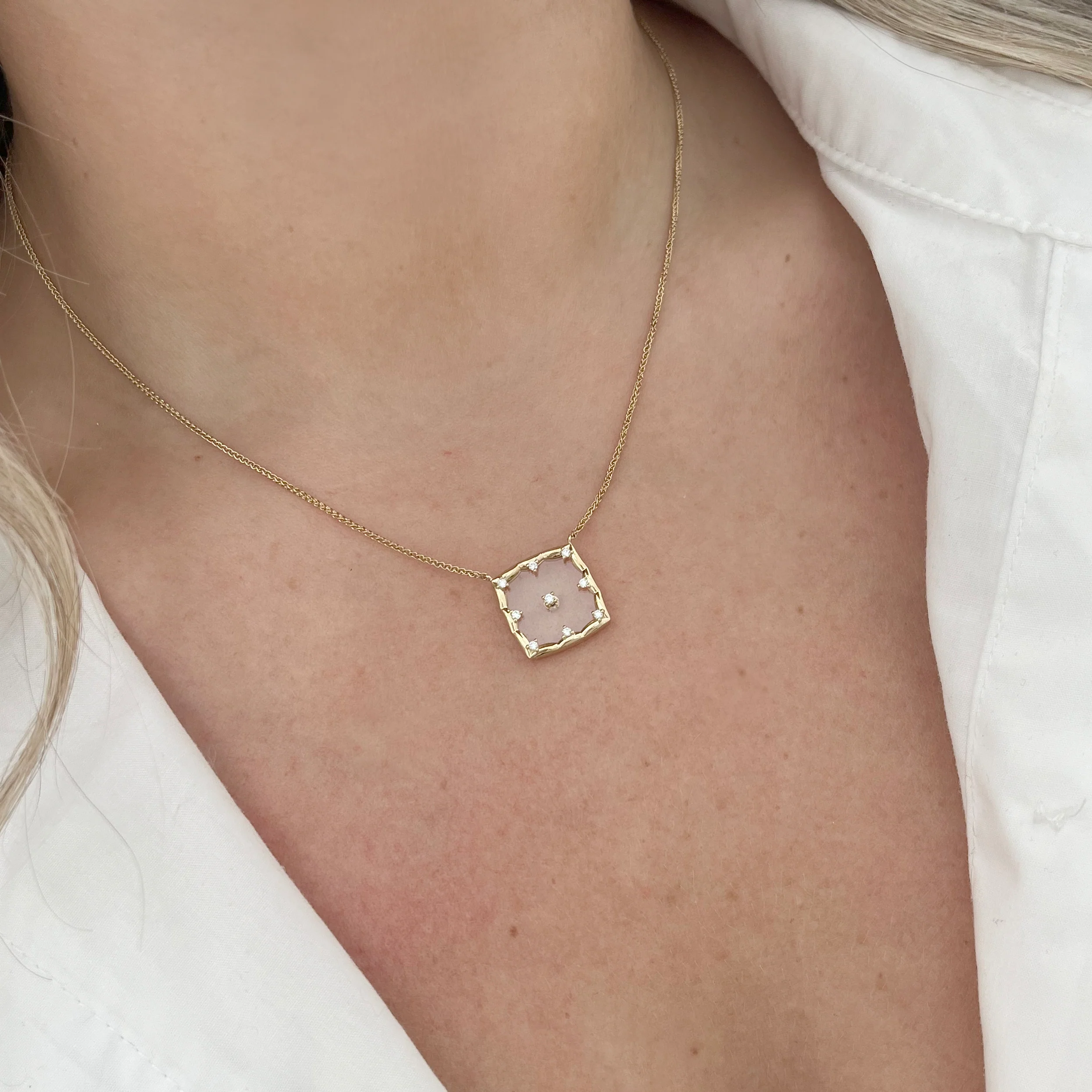 14K GOLD DIAMOND CARLY SQUARE NECKLACE - Image 2