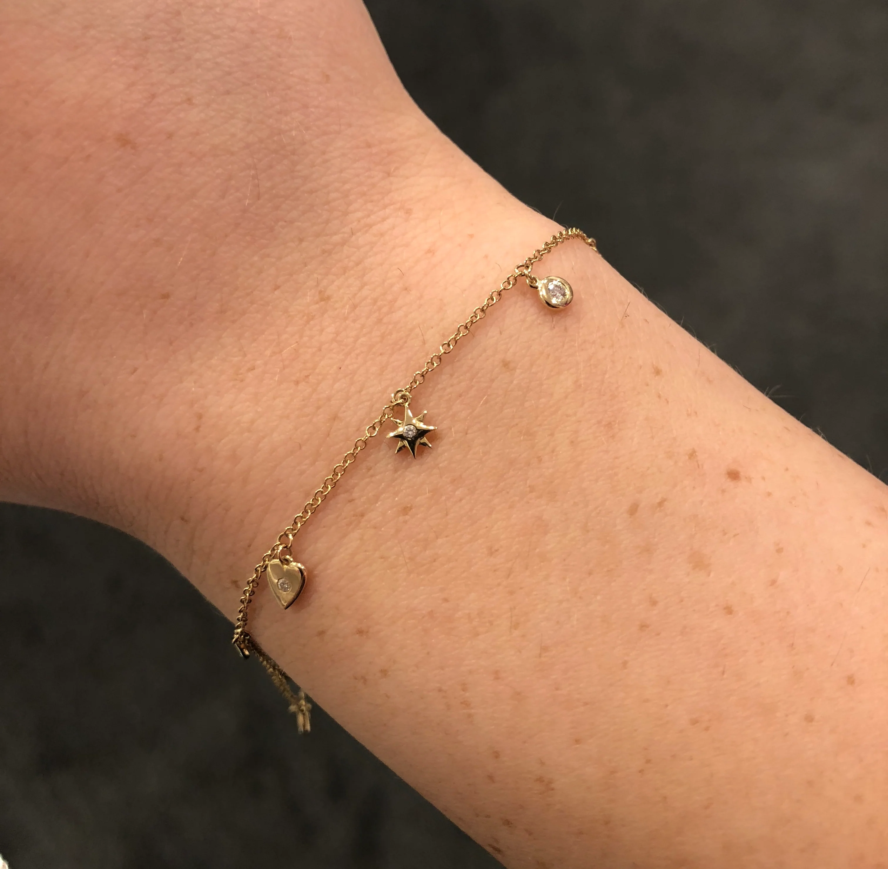 14K GOLD DIAMOND CHARM BRACELET - Image 4