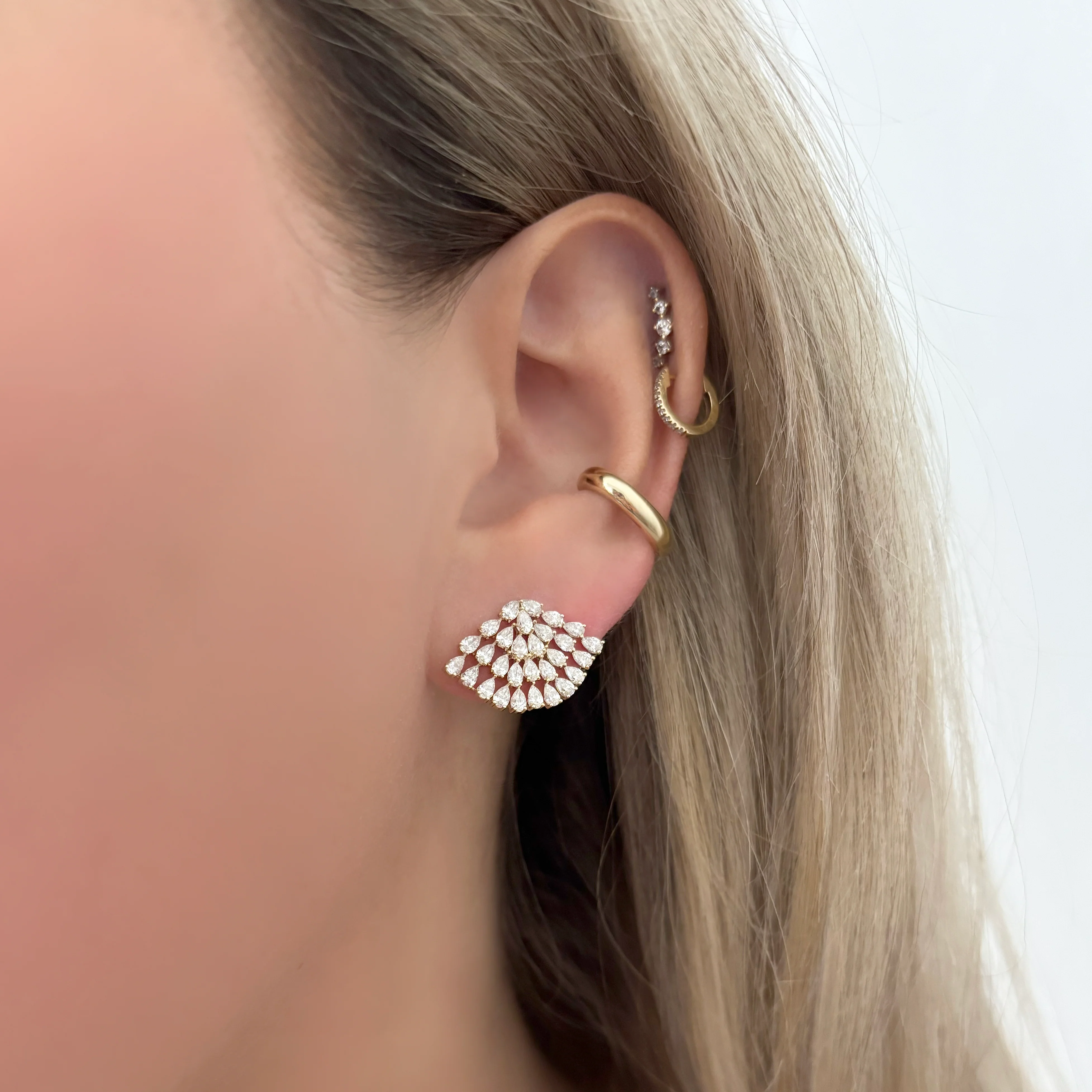 14K GOLD DIAMOND DAHLIA EARRINGS - Image 2