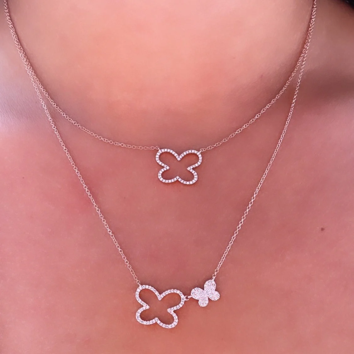 14K GOLD DIAMOND DOUBLE AVA BUTTERFLY NECKLACE - Image 5