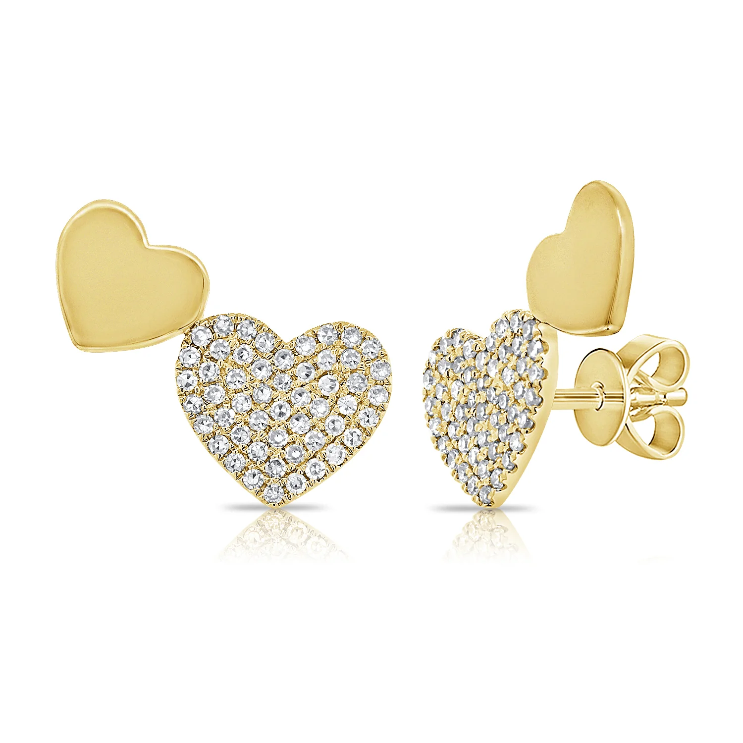 14K GOLD DIAMOND DOUBLE HEART LAUREN STUDS - Image 3