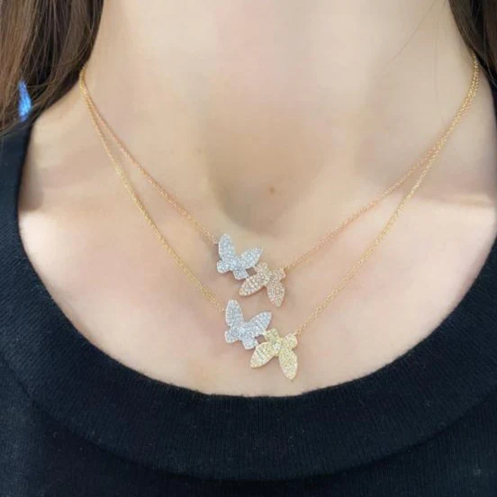 14K GOLD DIAMOND ELOISE DOUBLE BUTTERFLY NECKLACE - Image 3