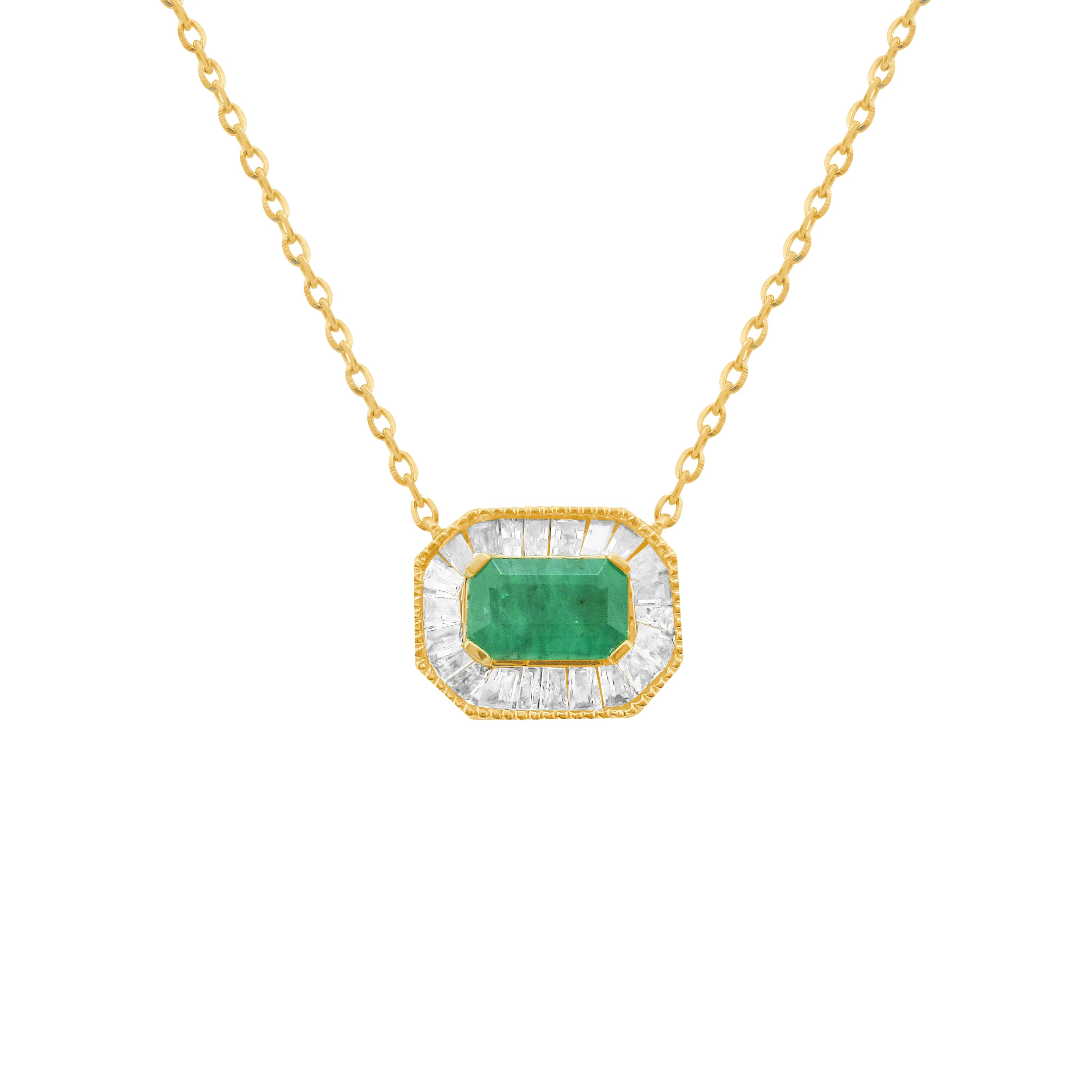 14K GOLD DIAMOND EMERALD CLAIRE NECKLACE