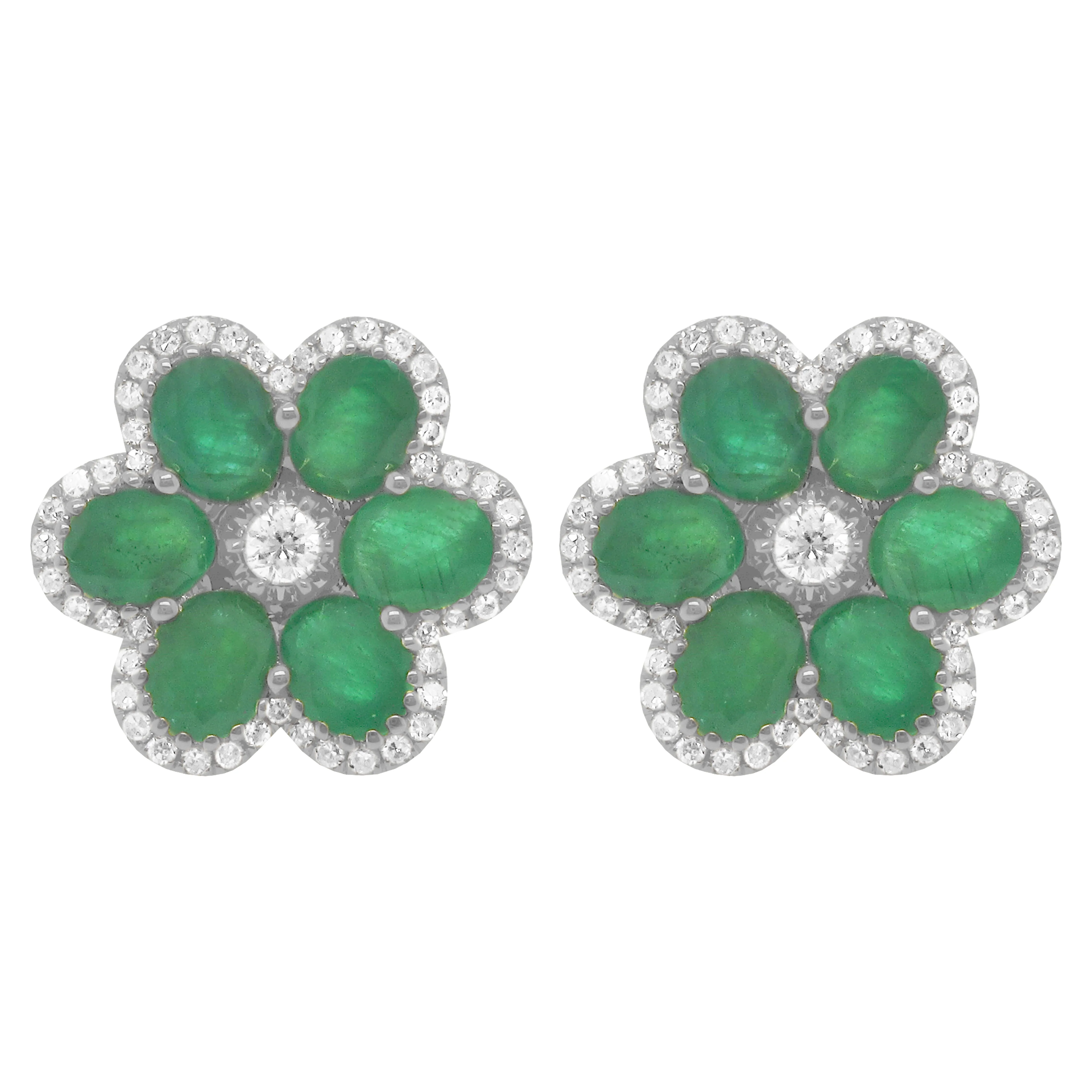 14K GOLD DIAMOND EMERALD LARGE CARRIE FLOWER STUDS - Image 3