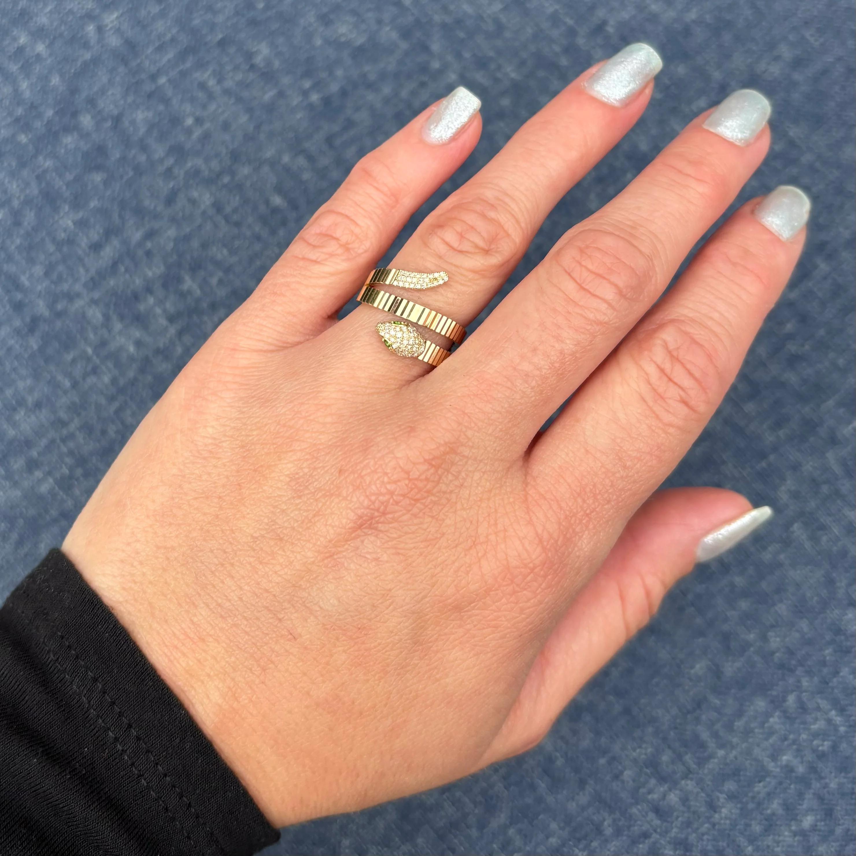 14K GOLD DIAMOND EMERALD SPENCER SNAKE RING - Image 3