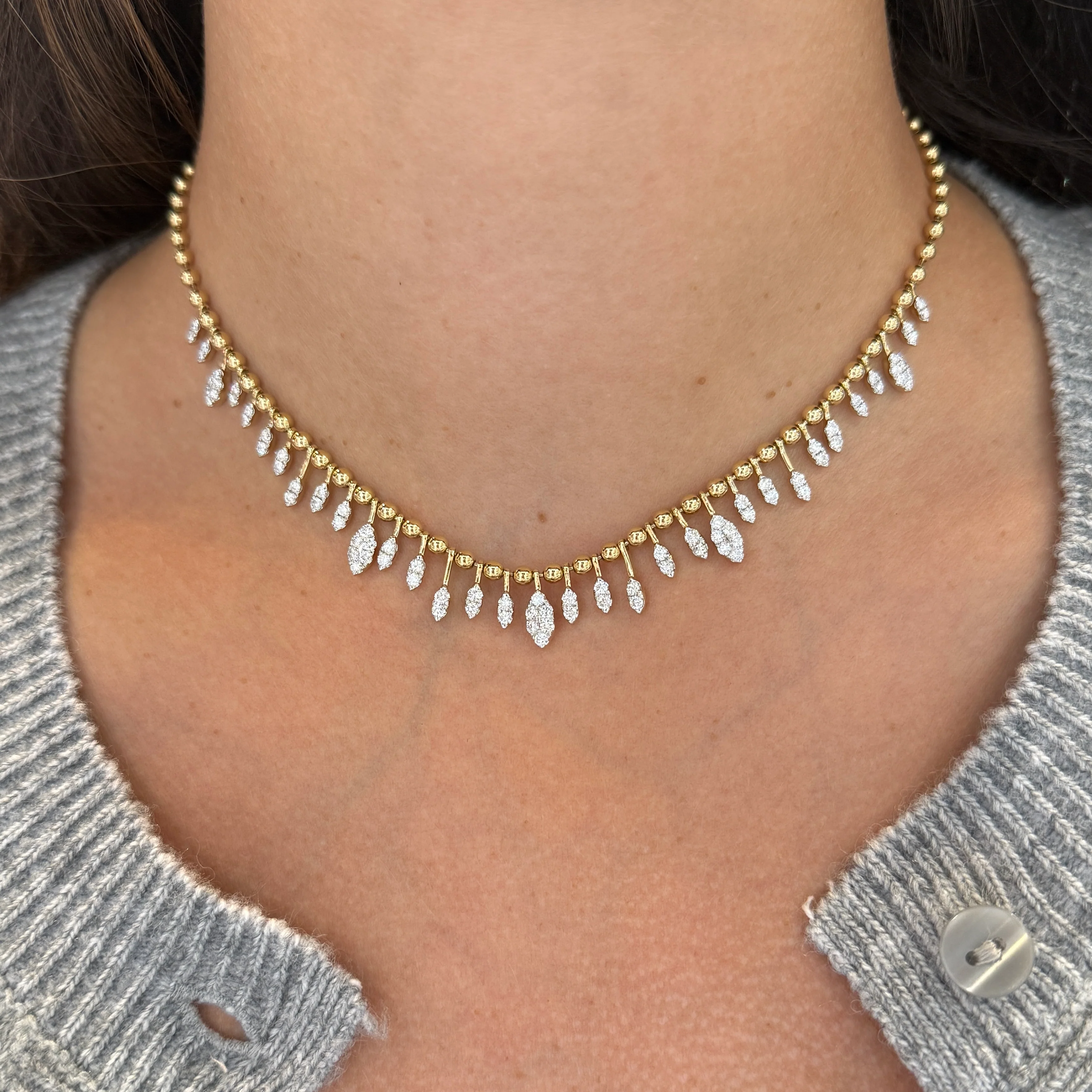 14K GOLD DIAMOND FARRAH FRINGE NECKLACE - Image 4