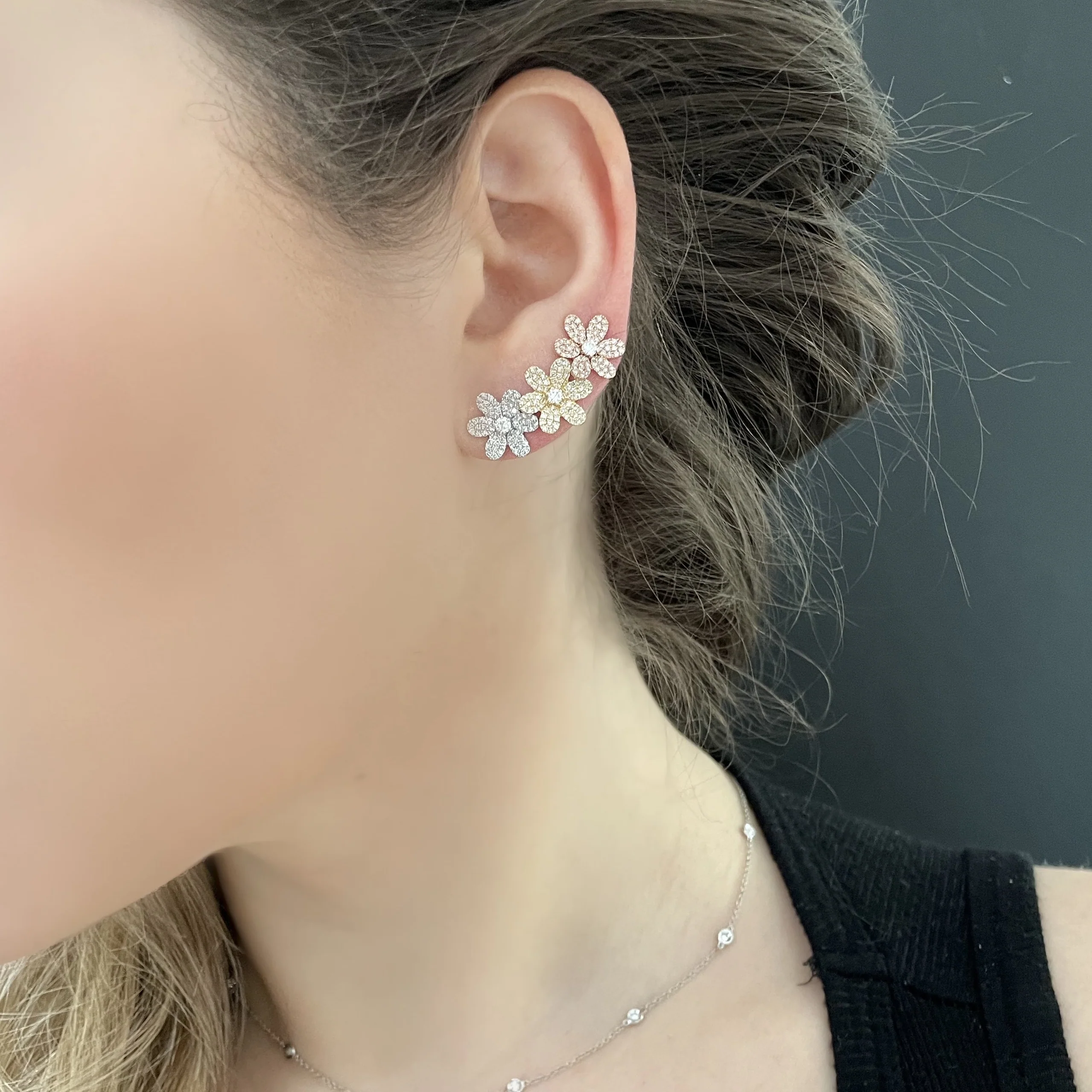 14K GOLD DIAMOND GINA FLOWER STUDS - Image 2