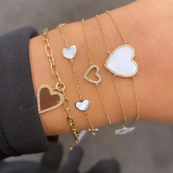 14K GOLD DIAMOND HAILEY HEART CHARM BRACELET - Image 2