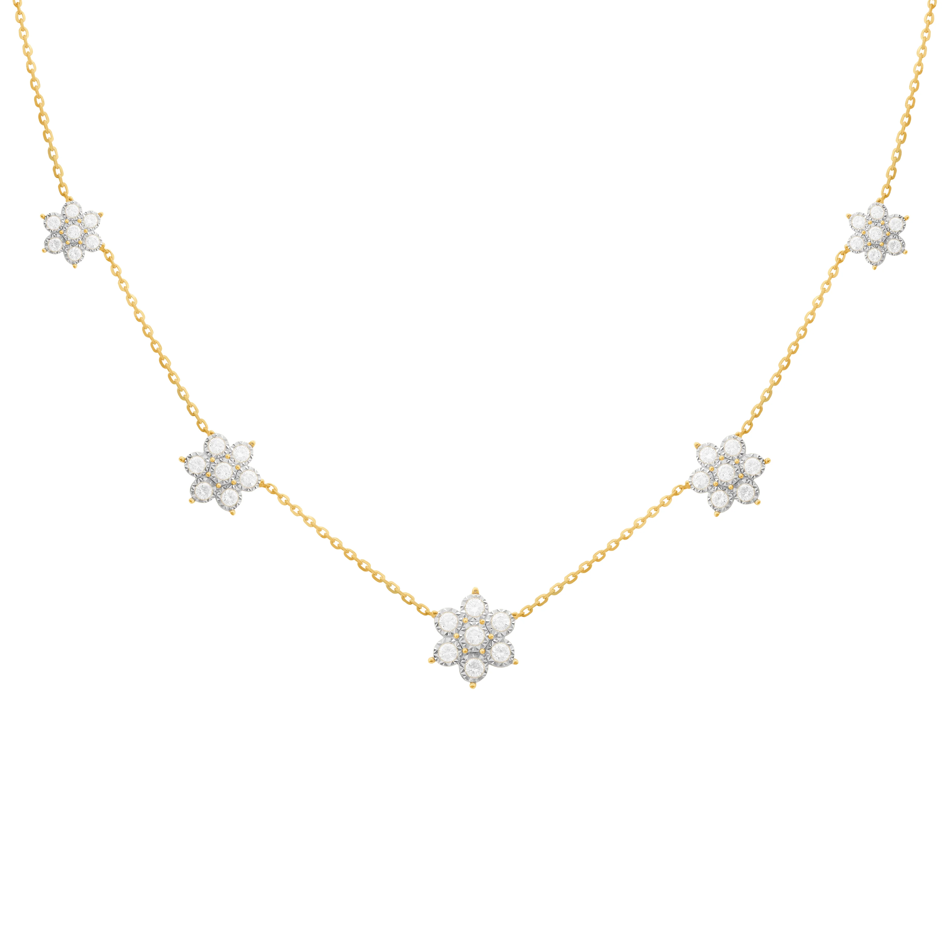 14K GOLD DIAMOND HANNAH 5 FLOWER NECKLACE - Image 3