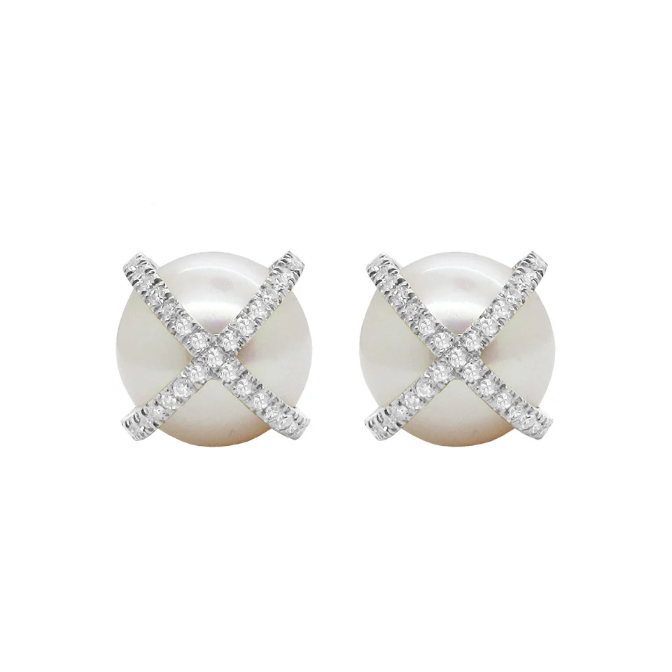 14K GOLD DIAMOND JACLYN PEARL STUDS - Image 4