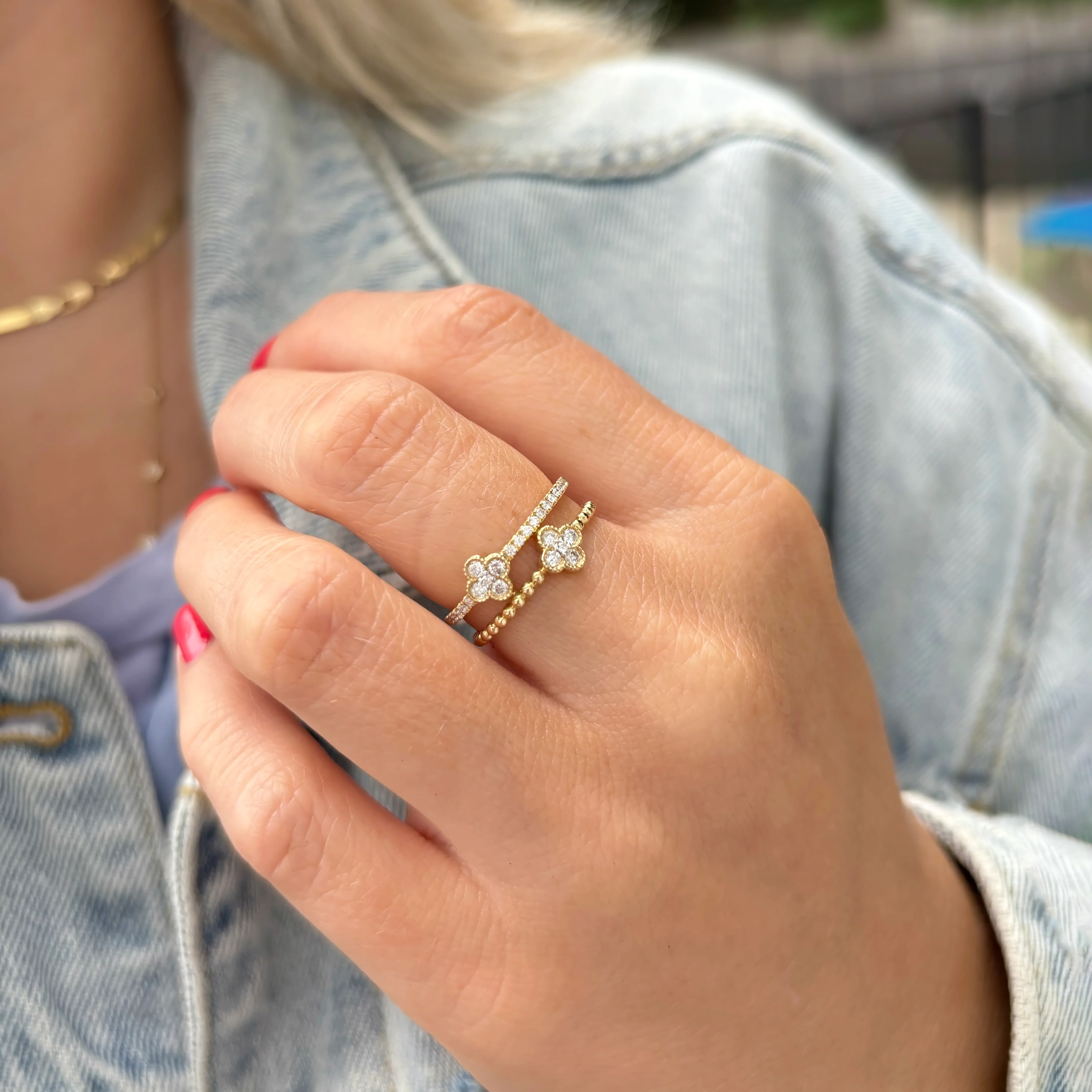 14K GOLD DIAMOND JANELLE CLOVER RING - Image 2