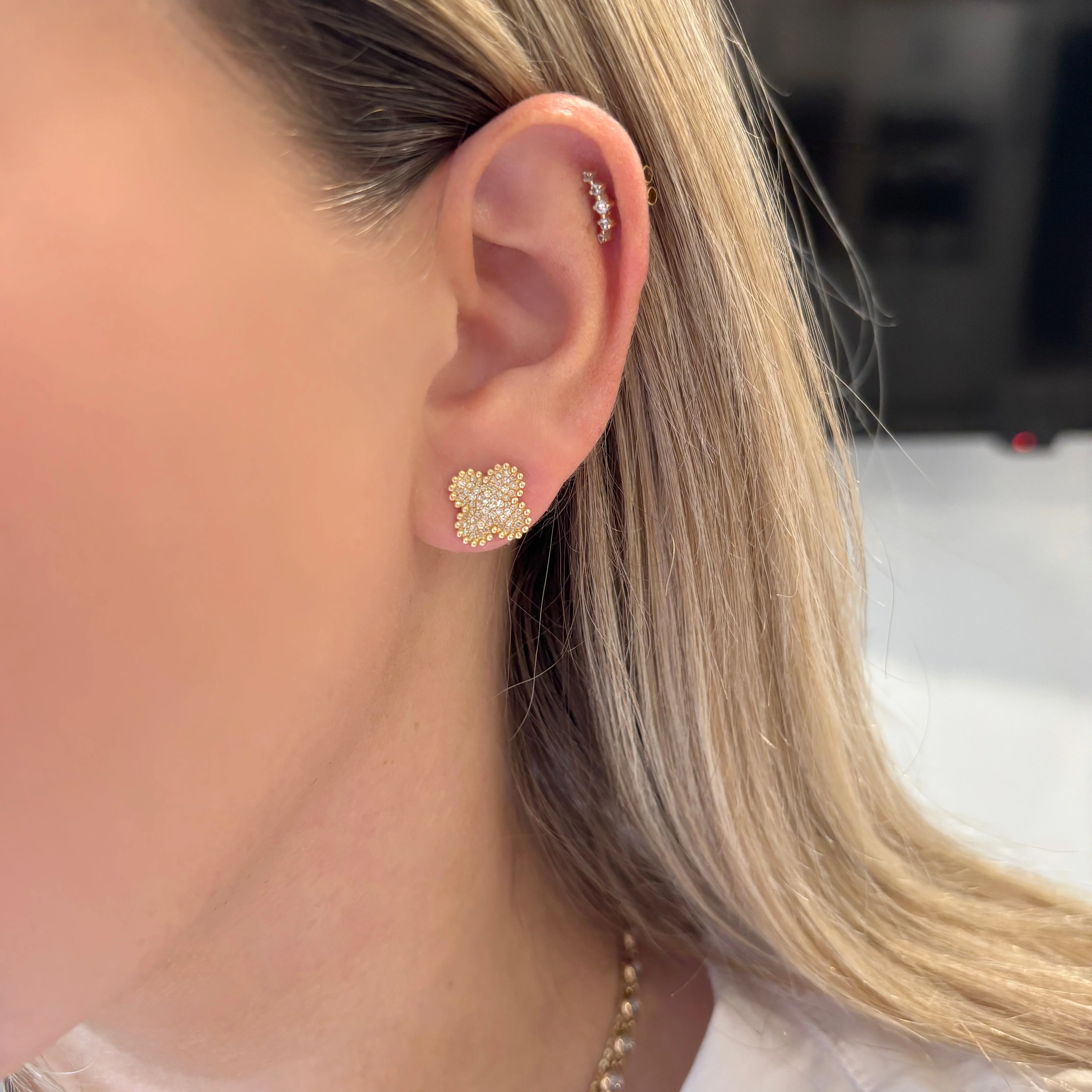 14K GOLD DIAMOND KRISTIN CLOVER STUDS - Image 4
