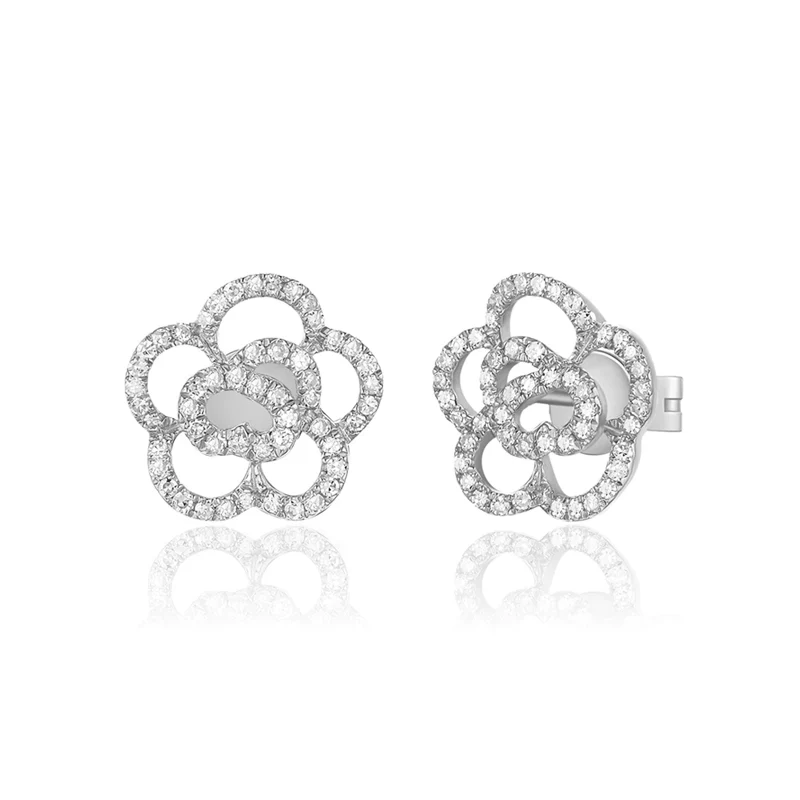 14K GOLD DIAMOND LARGE CAMELLIA FLOWER STUDS