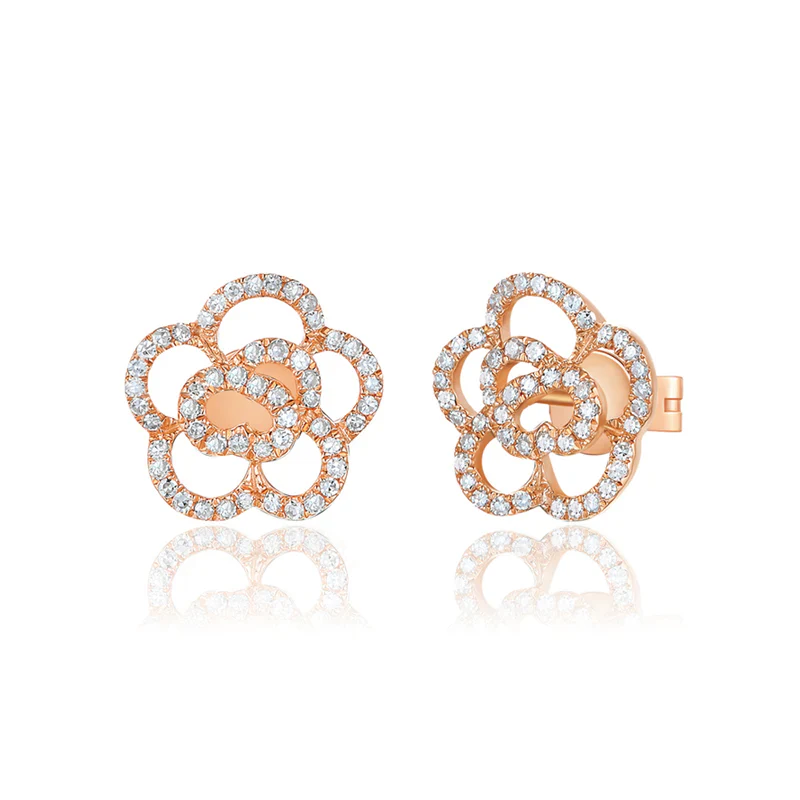 14K GOLD DIAMOND LARGE CAMELLIA FLOWER STUDS - Image 4