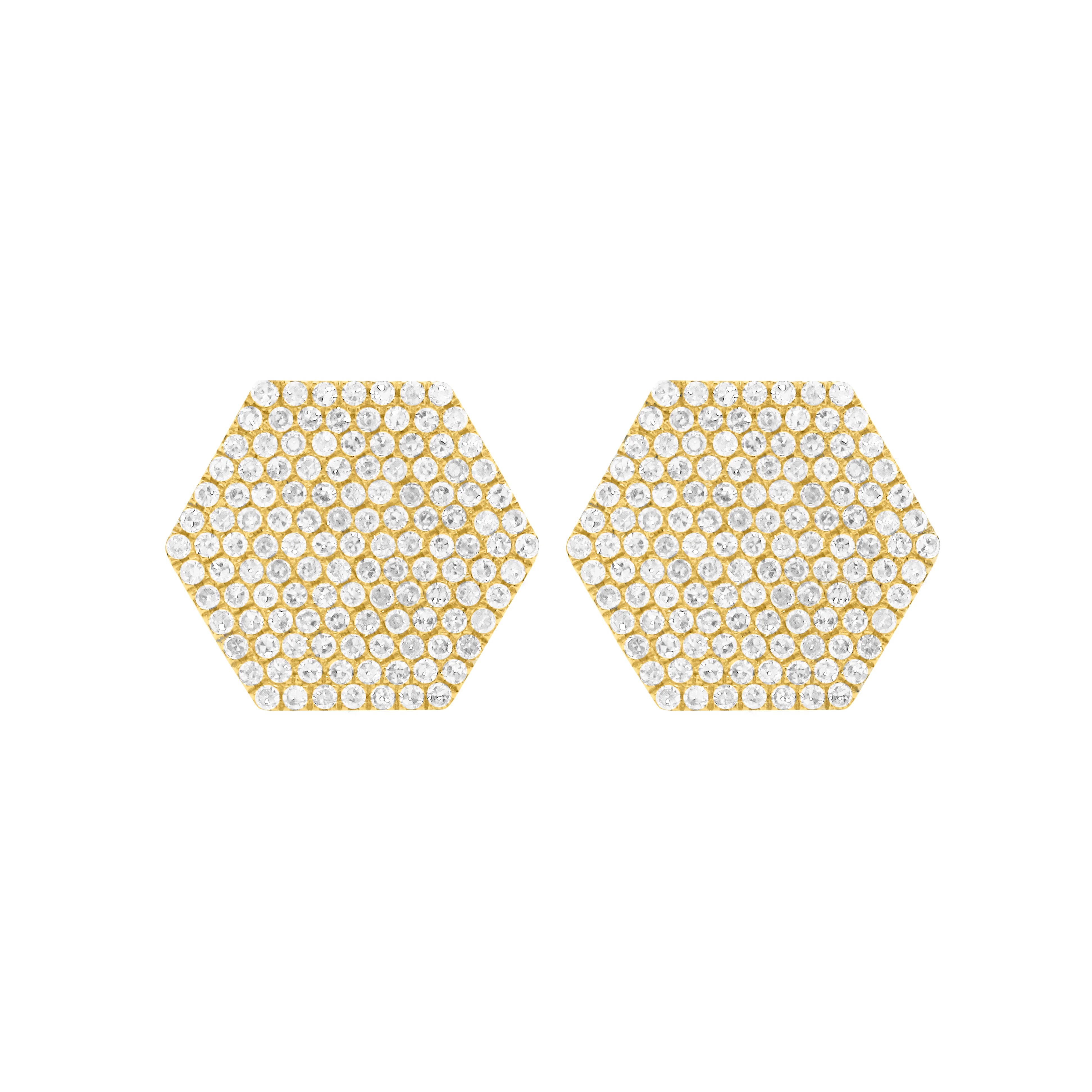 14K GOLD DIAMOND LARGE HEXAGON STUDS