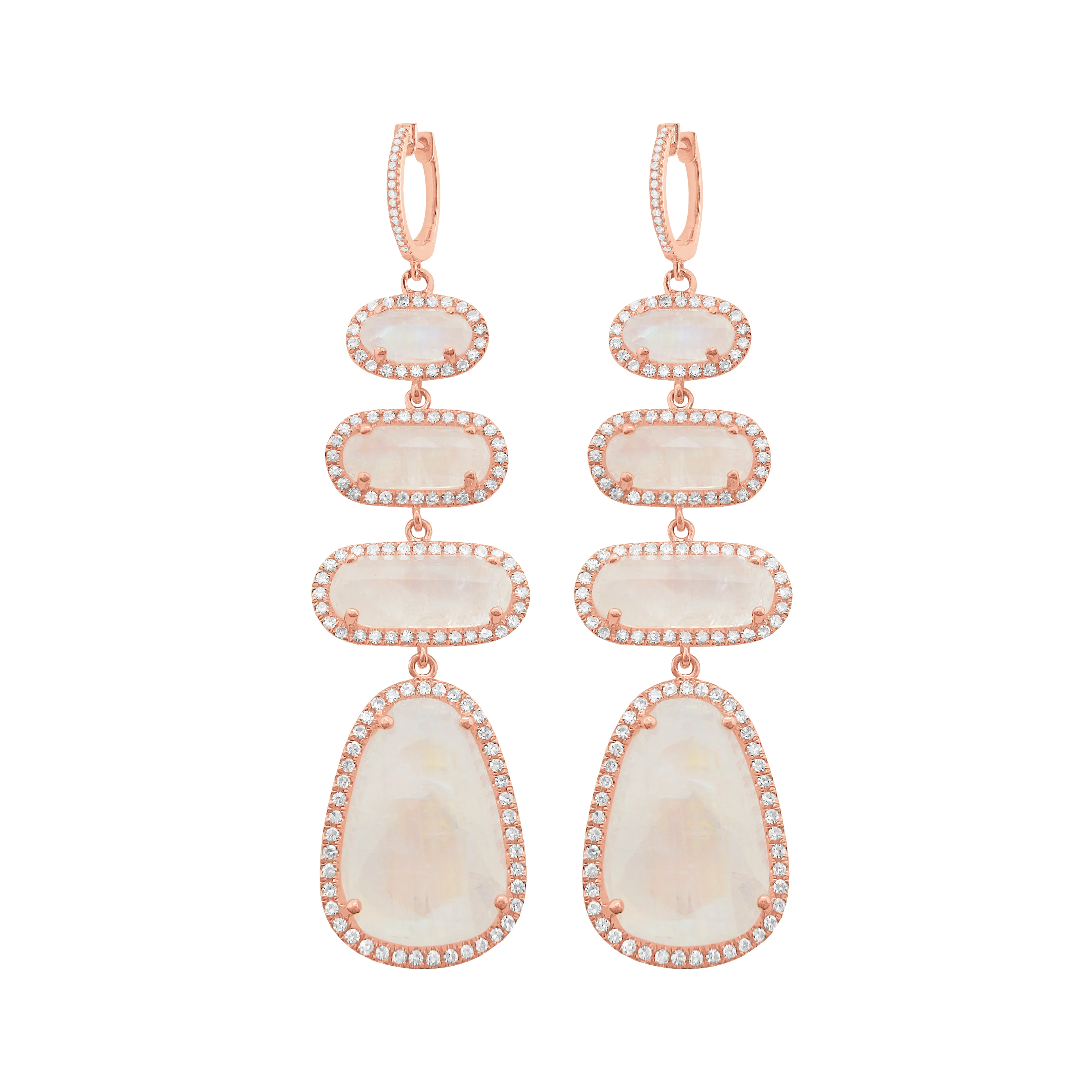 14K GOLD DIAMOND LIZZIE MOONSTONE EARRINGS - Image 3