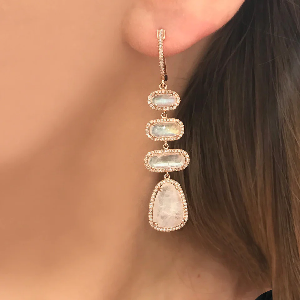 14K GOLD DIAMOND LIZZIE MOONSTONE EARRINGS - Image 4