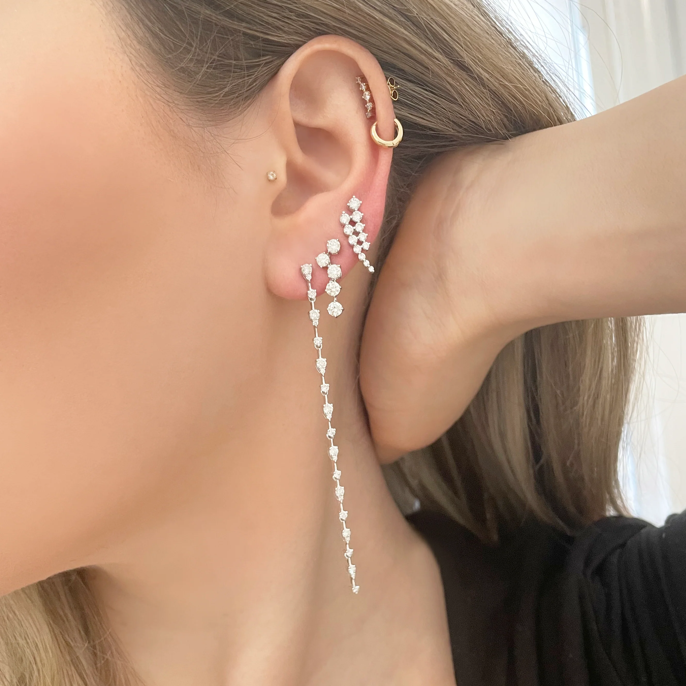 14K GOLD DIAMOND LUNA EARRINGS - Image 2