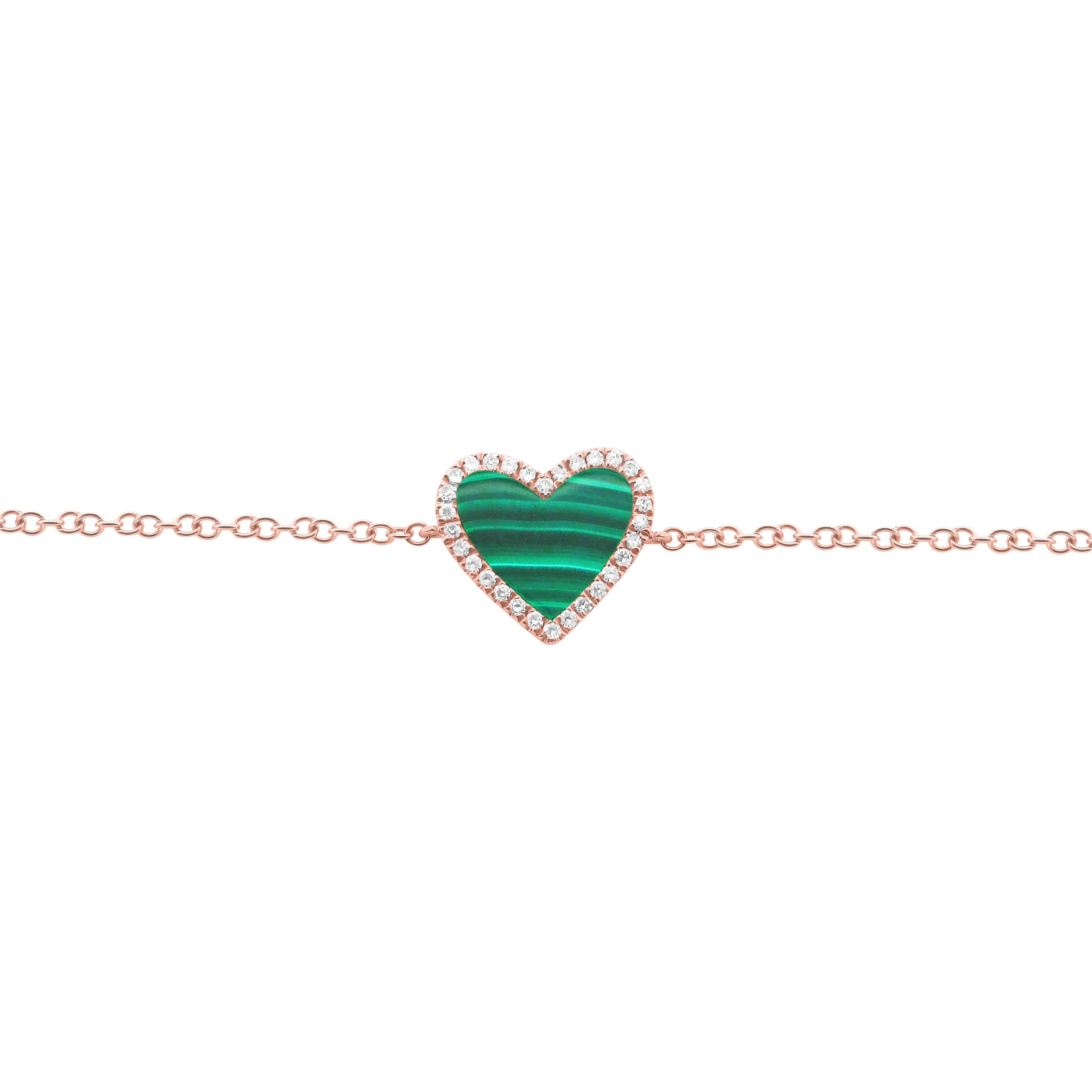 14K GOLD DIAMOND MALACHITE HAILEY HEART BRACELET - Image 3