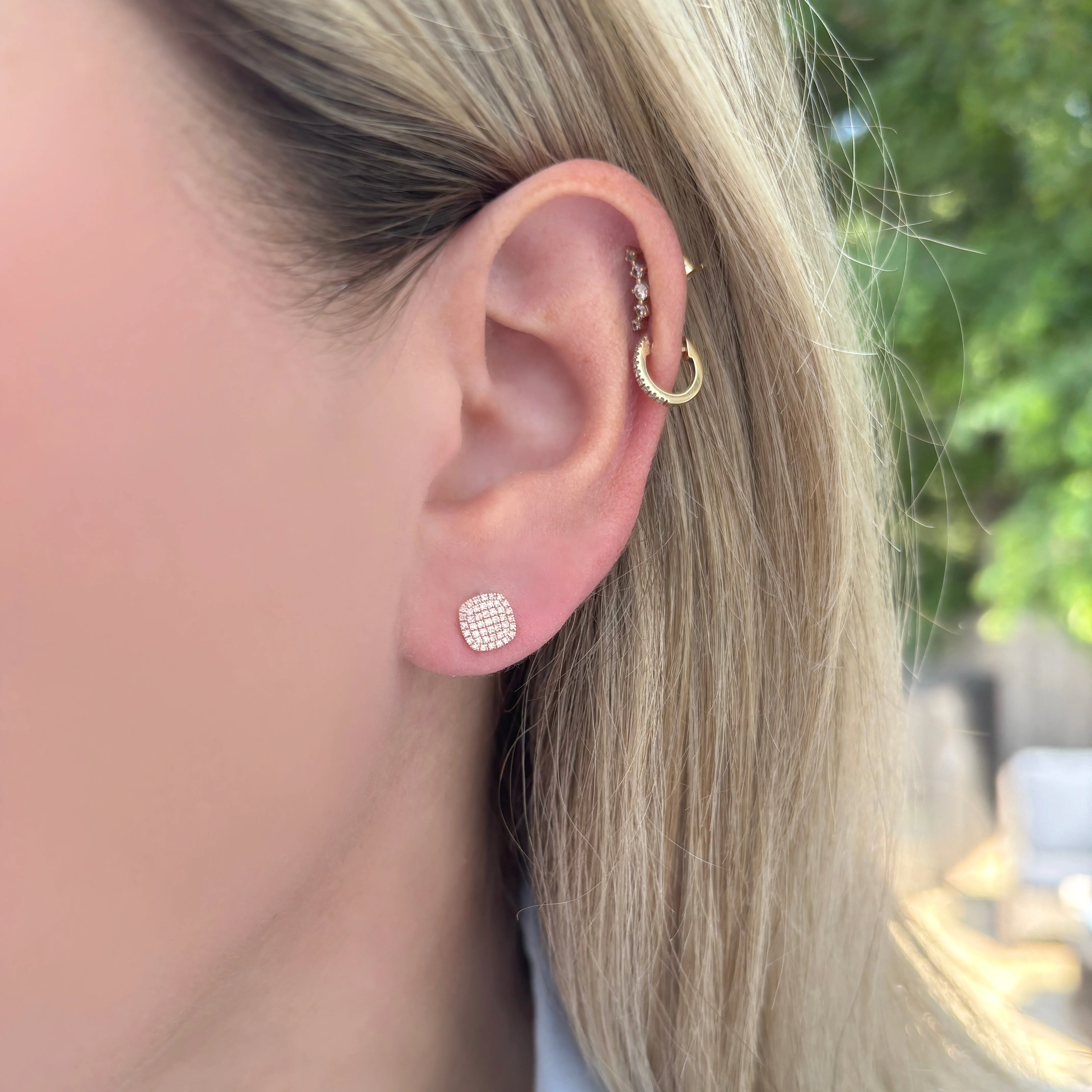 14K GOLD DIAMOND SMALL ANNIE CUSHION STUDS - Image 3