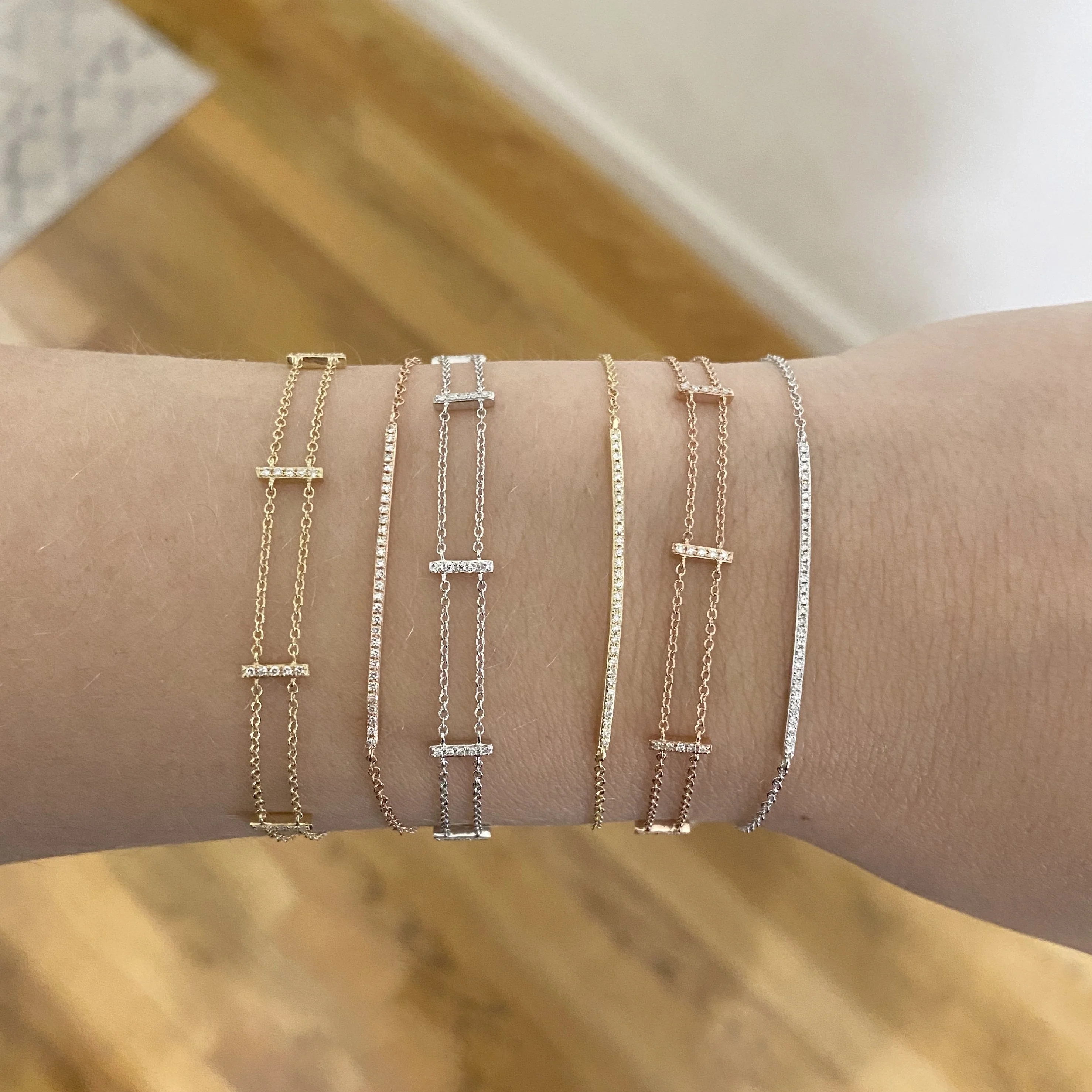 14K GOLD DIAMOND MINI LADDER BRACELET - Image 6