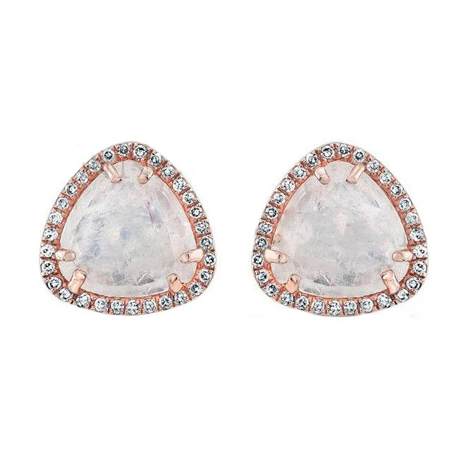 14K GOLD DIAMOND LIZZIE MOONSTONE STUDS - Image 3