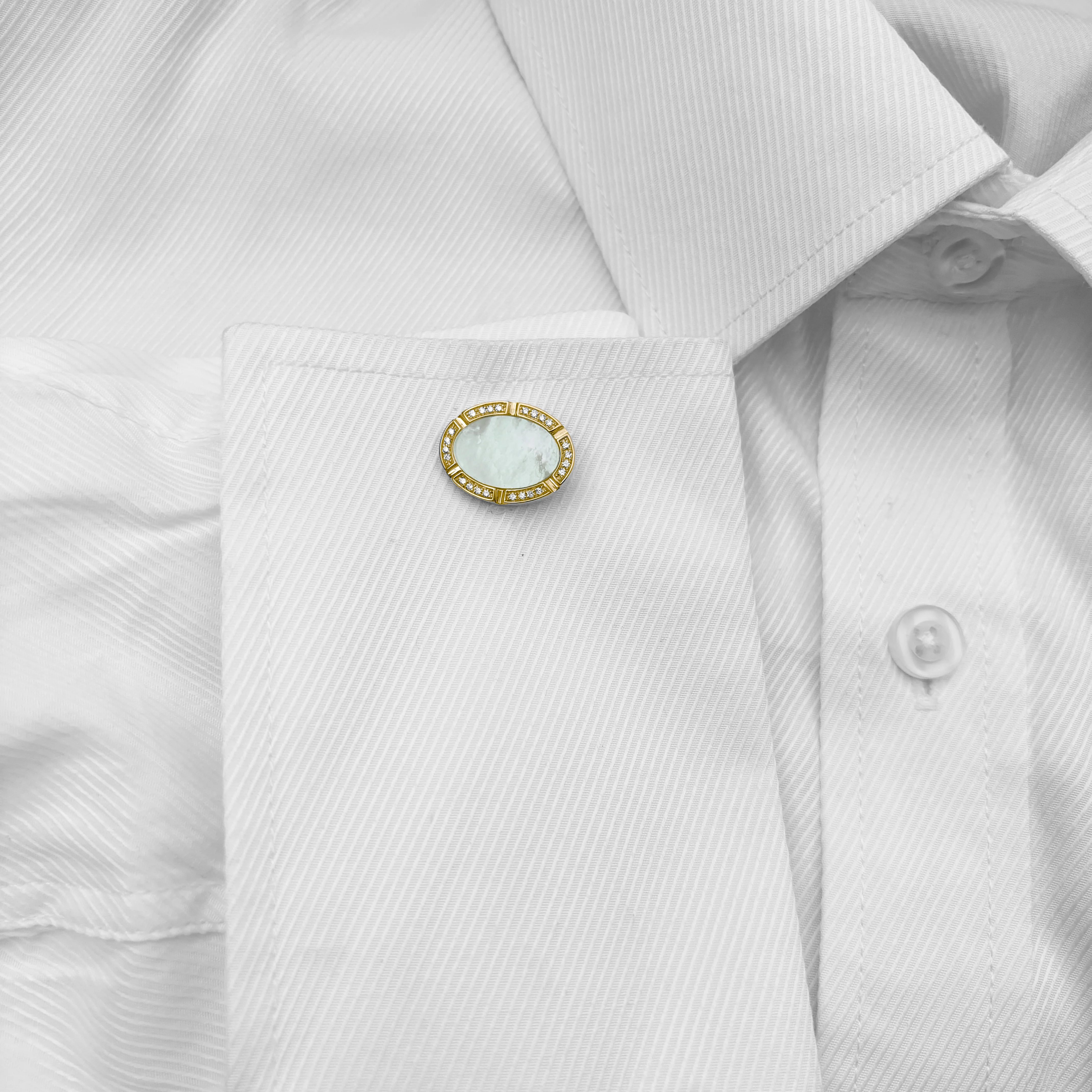 14K GOLD DIAMOND MOTHER OF PEARL DANNY CUFFLINKS - Image 2