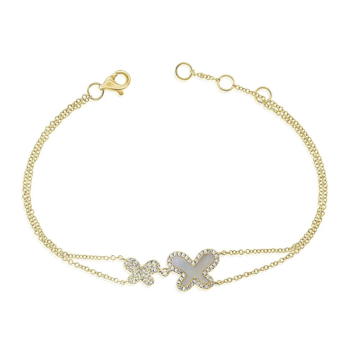 14K GOLD DIAMOND MOTHER OF PEARL DOUBLE AVA BRACELET - Image 2